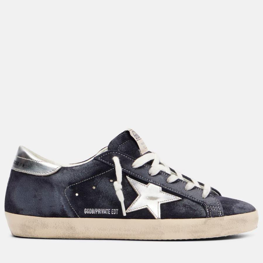 Golden Goose Super Star / Замша темно-синяя серебро звезда - женская обувь Golden Goose