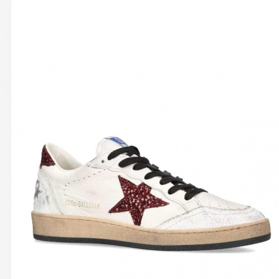 Golden Goose Ball Star / Burgundy glitter star / Бордо глиттер звез - женская обувь Golden Goose