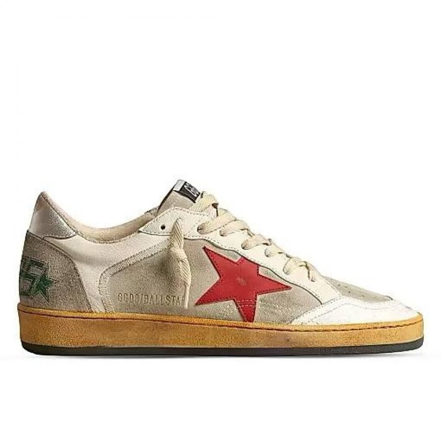 Golden Goose Ball Star / Бежевые / красная звезда - женская обувь Golden Goose