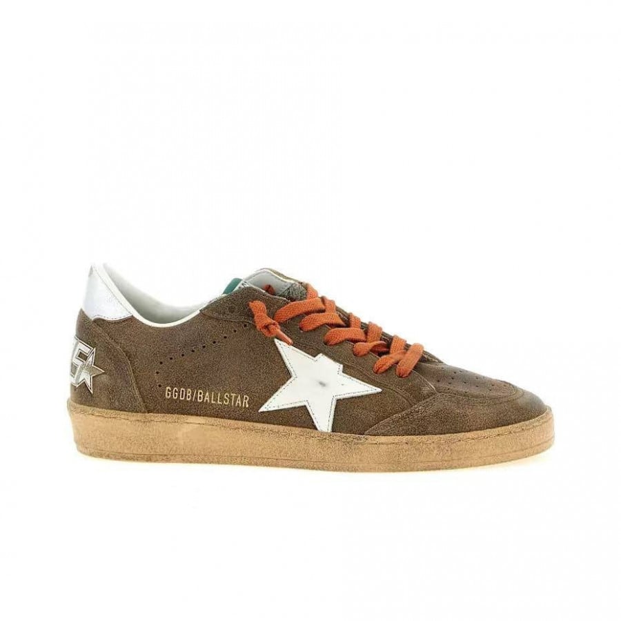 Golden Goose Ball Star / Замша коричневая / оранжевые шнурки - женская обувь Golden Goose
