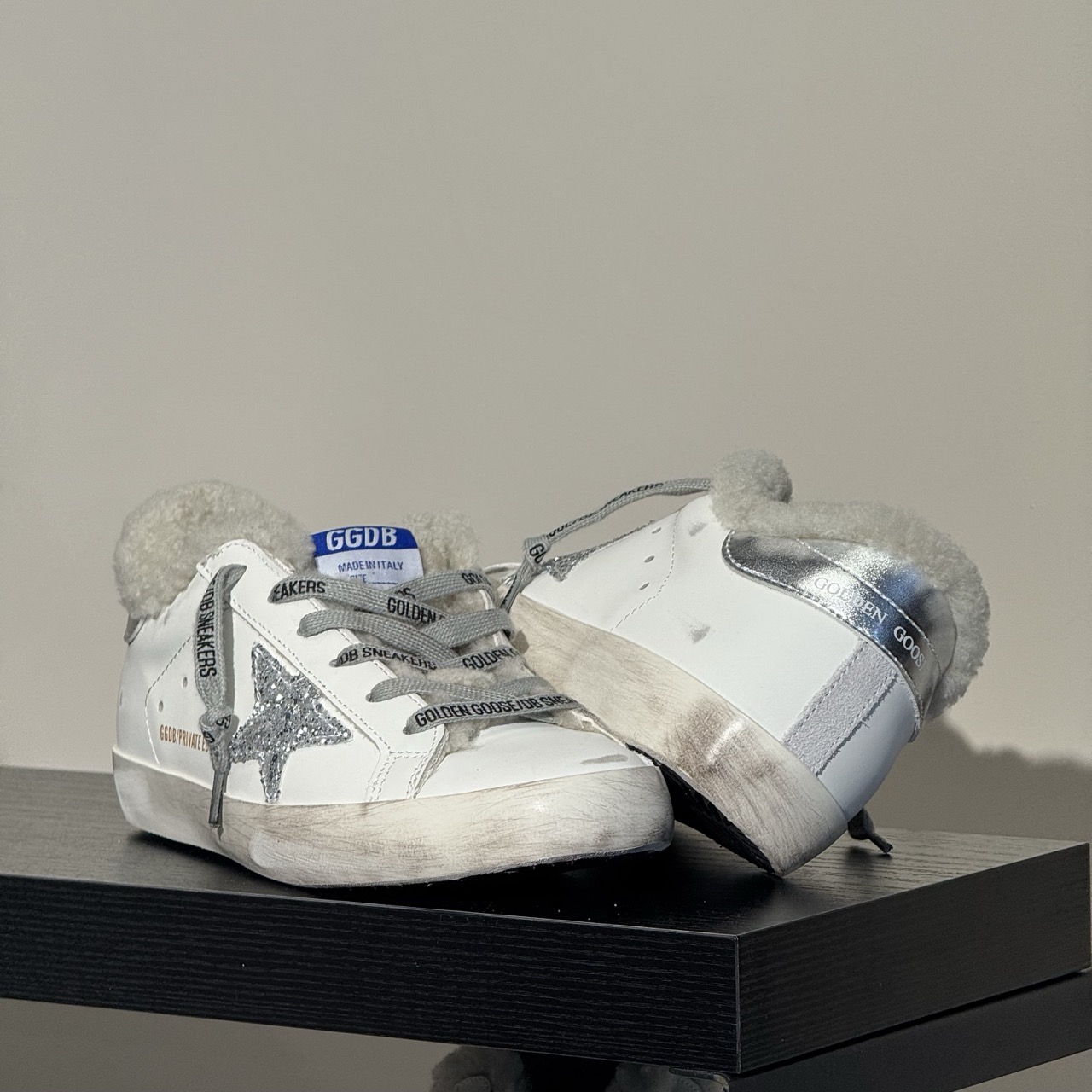 Golden Goose с Мехом Super-Star, серебро пятка