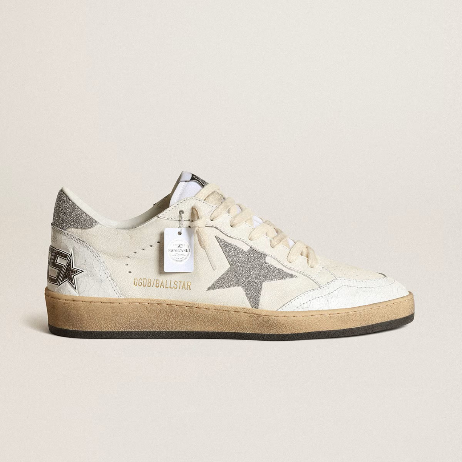 Golden Goose Super Star / Beige silver glitter star / Бежевые