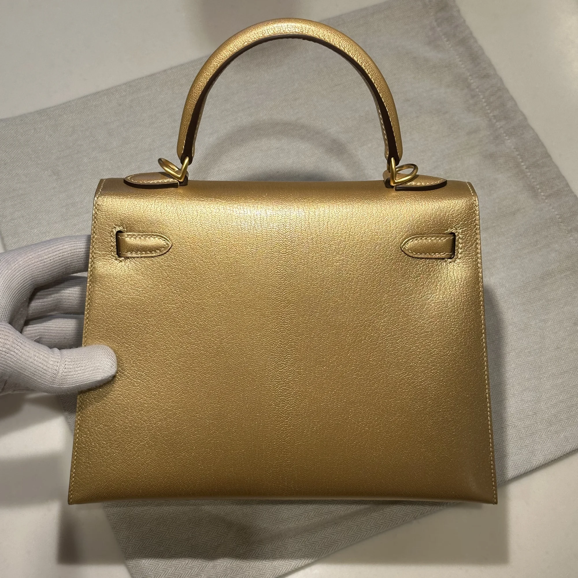 Hermes Kelly 25 Metallic Chèvre Leather PHW миниатюра 8