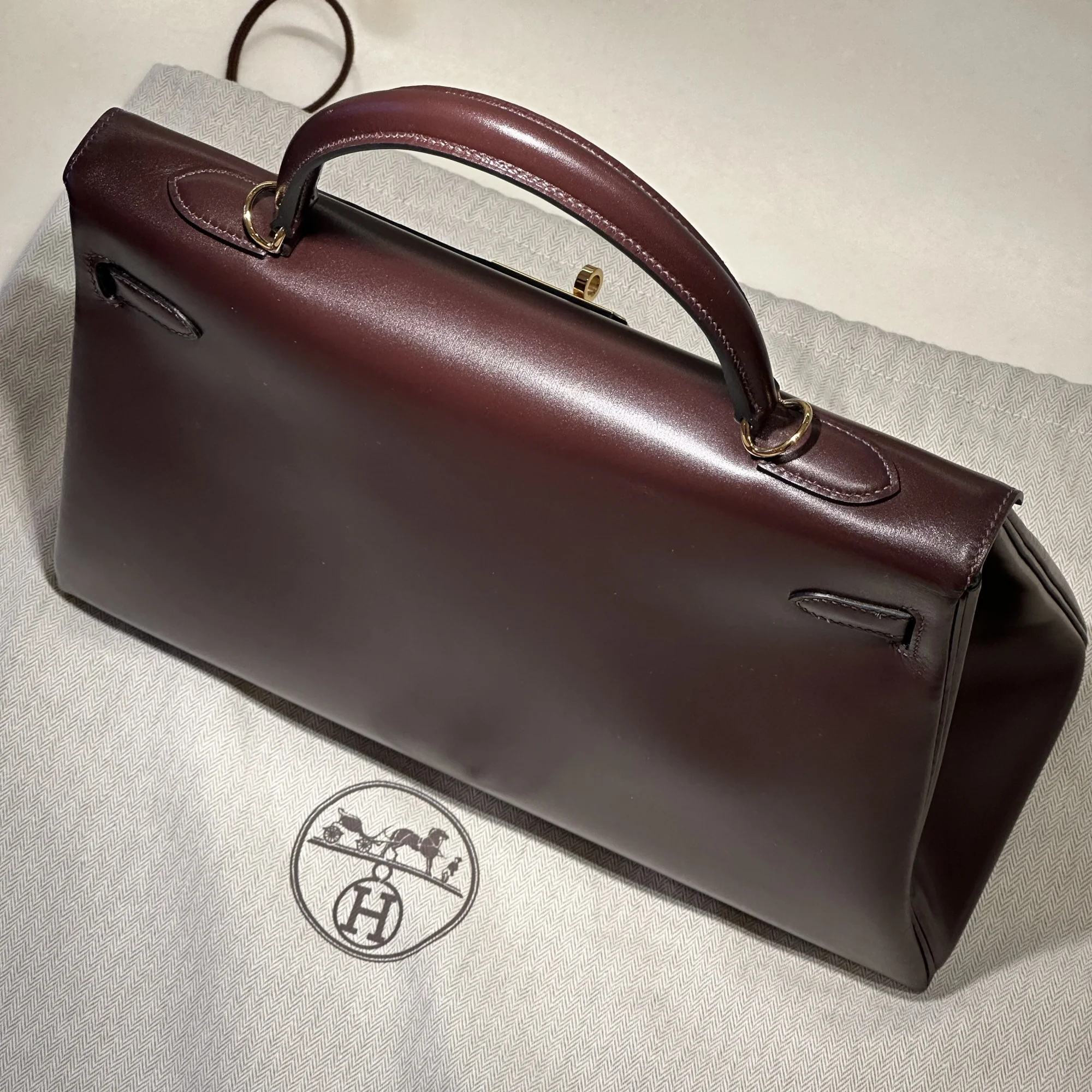 Hermes Kelly 35 Box Leather Rouge Ash GHW миниатюра 2