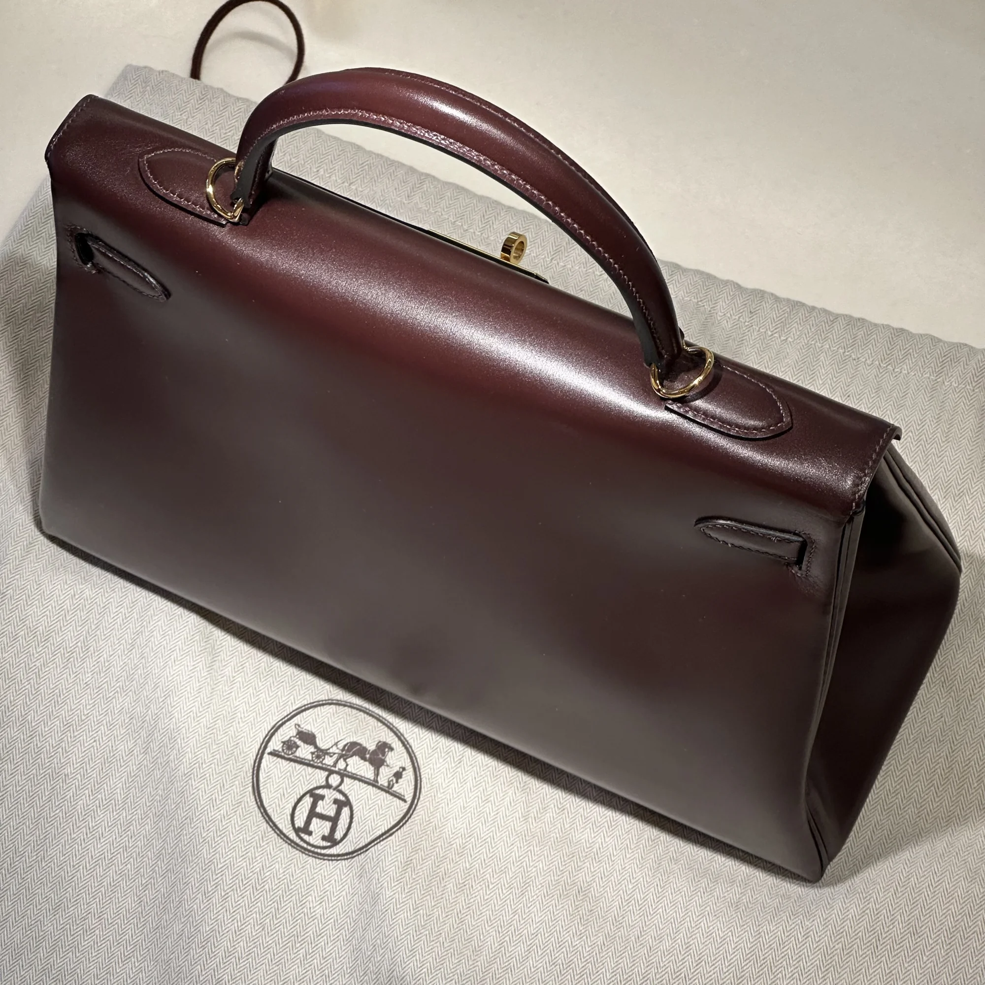 Hermes Kelly 35 Box Leather Rouge Ash GHW миниатюра 3