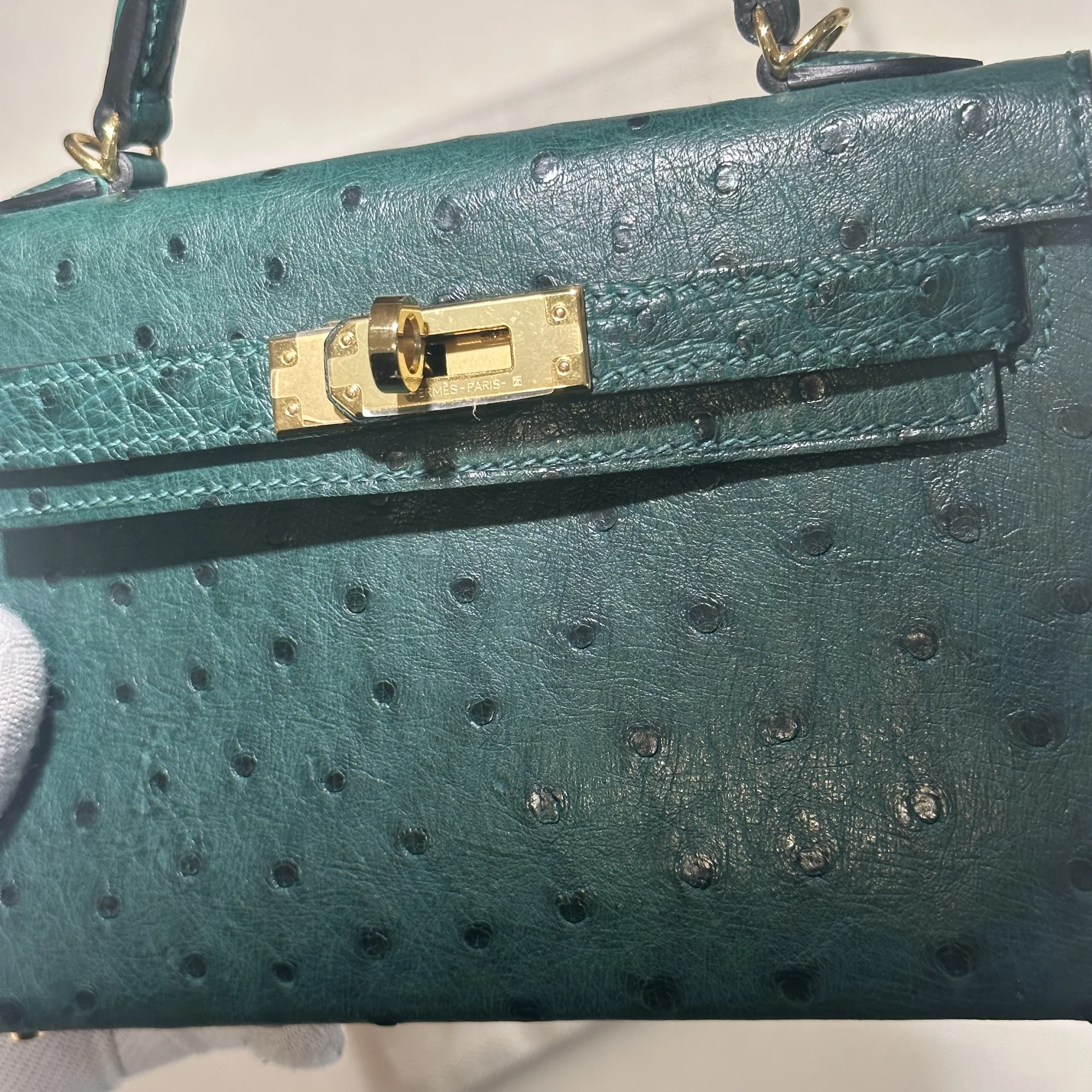 Hermes Mini Kelly 19 Ostrich Leather Green Gold миниатюра 4