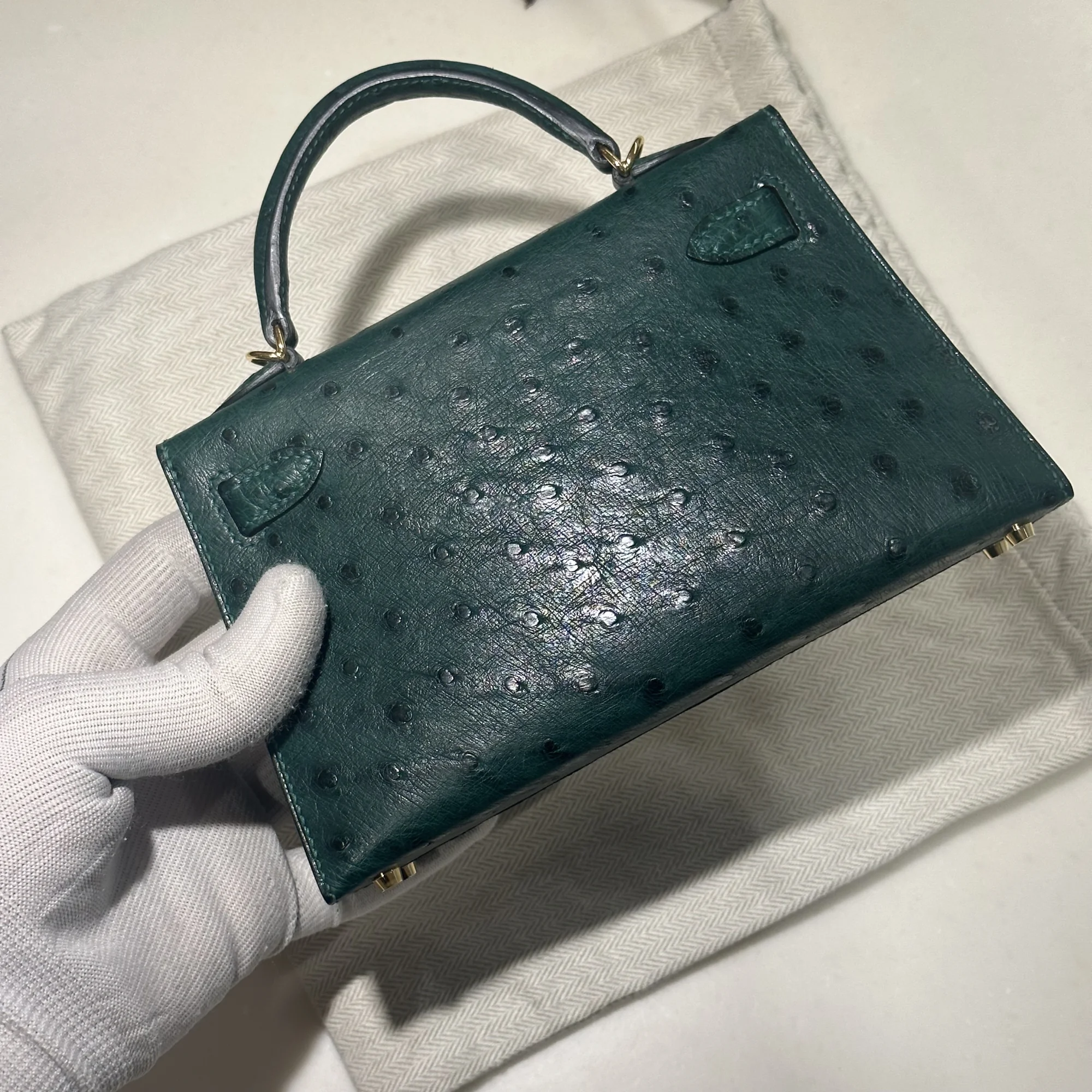Hermes Mini Kelly 19 Ostrich Leather Green Gold миниатюра 6