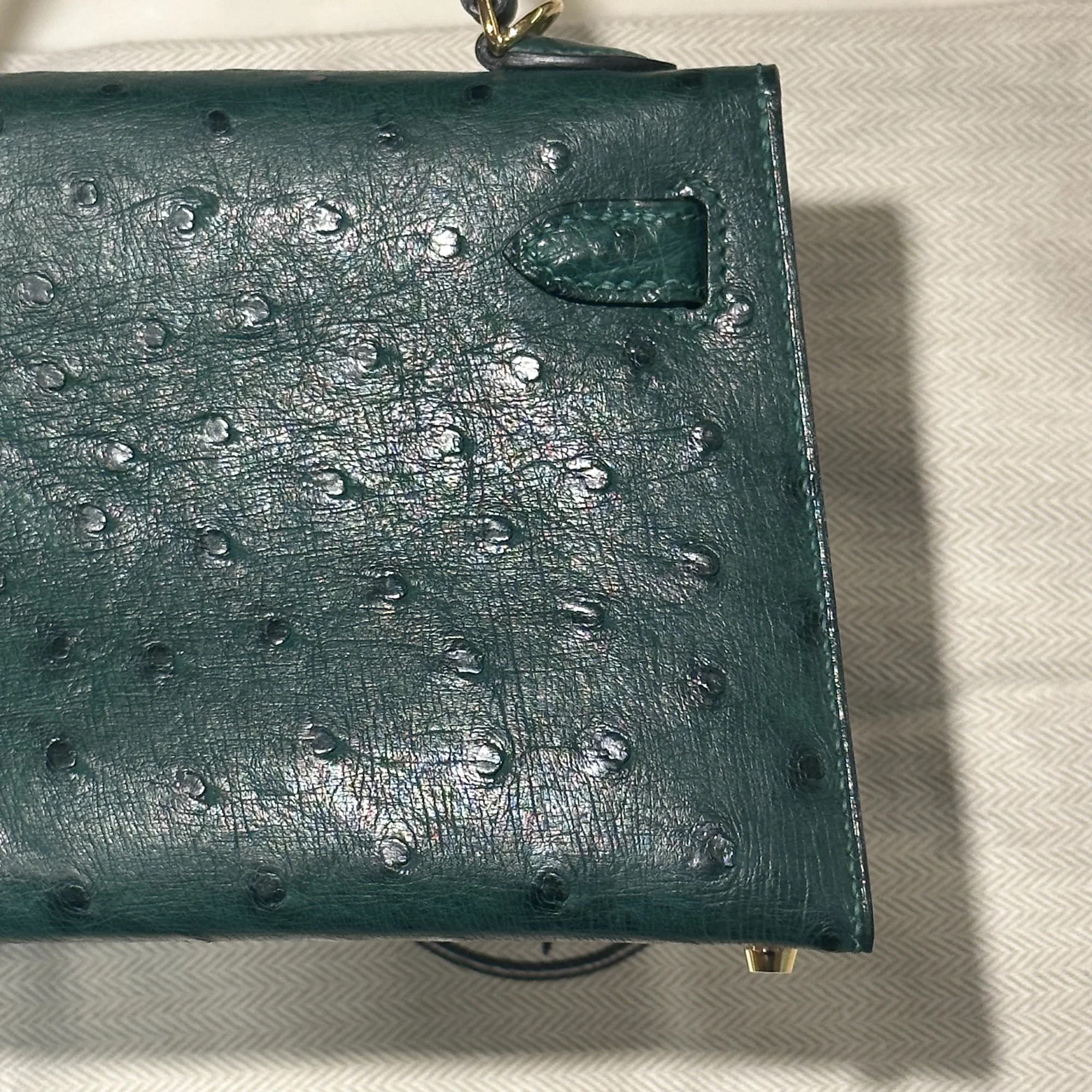 Hermes Mini Kelly 19 Ostrich Leather Green Gold миниатюра 7