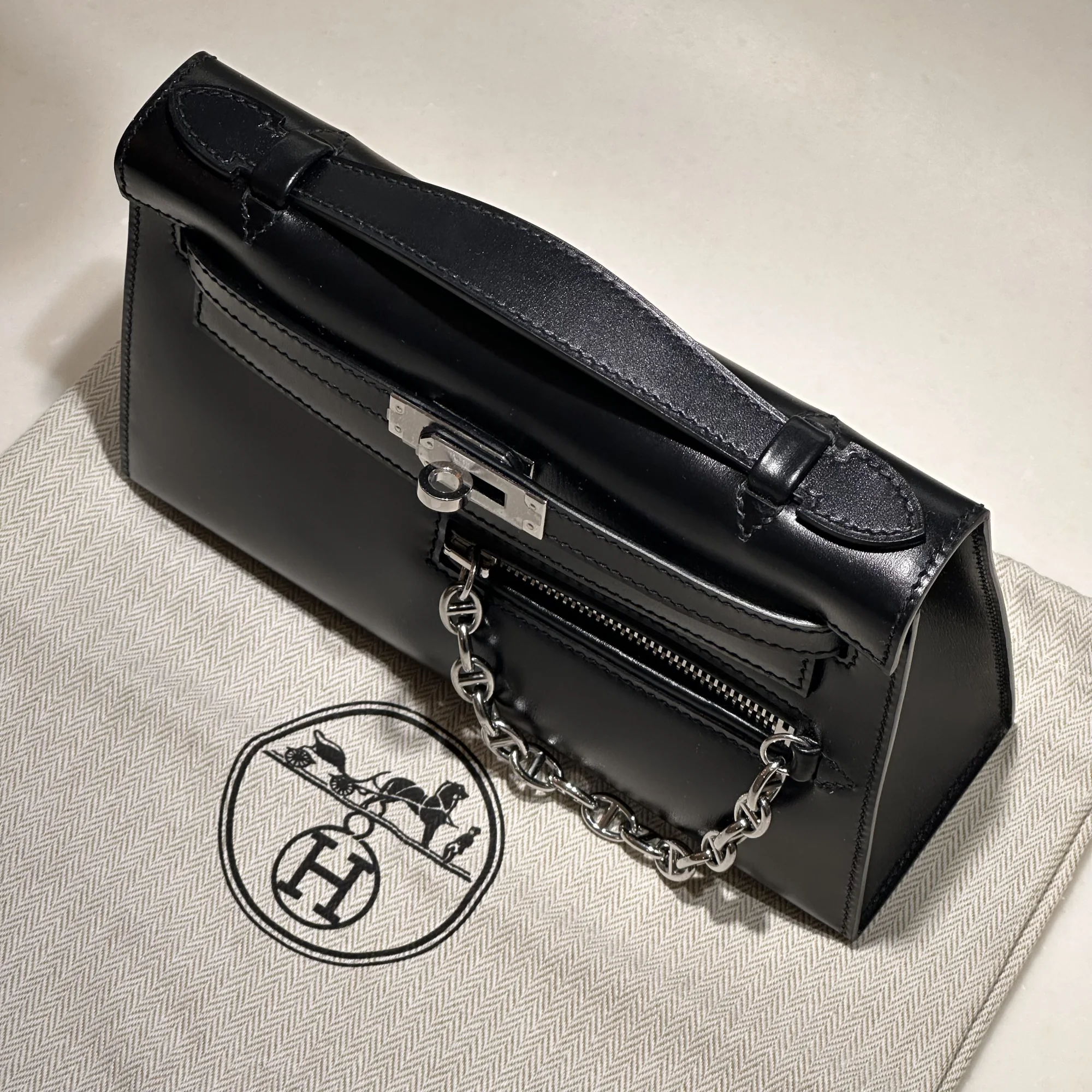 Hermes Kelly Pochette Rock 22 Swift Leather Silver