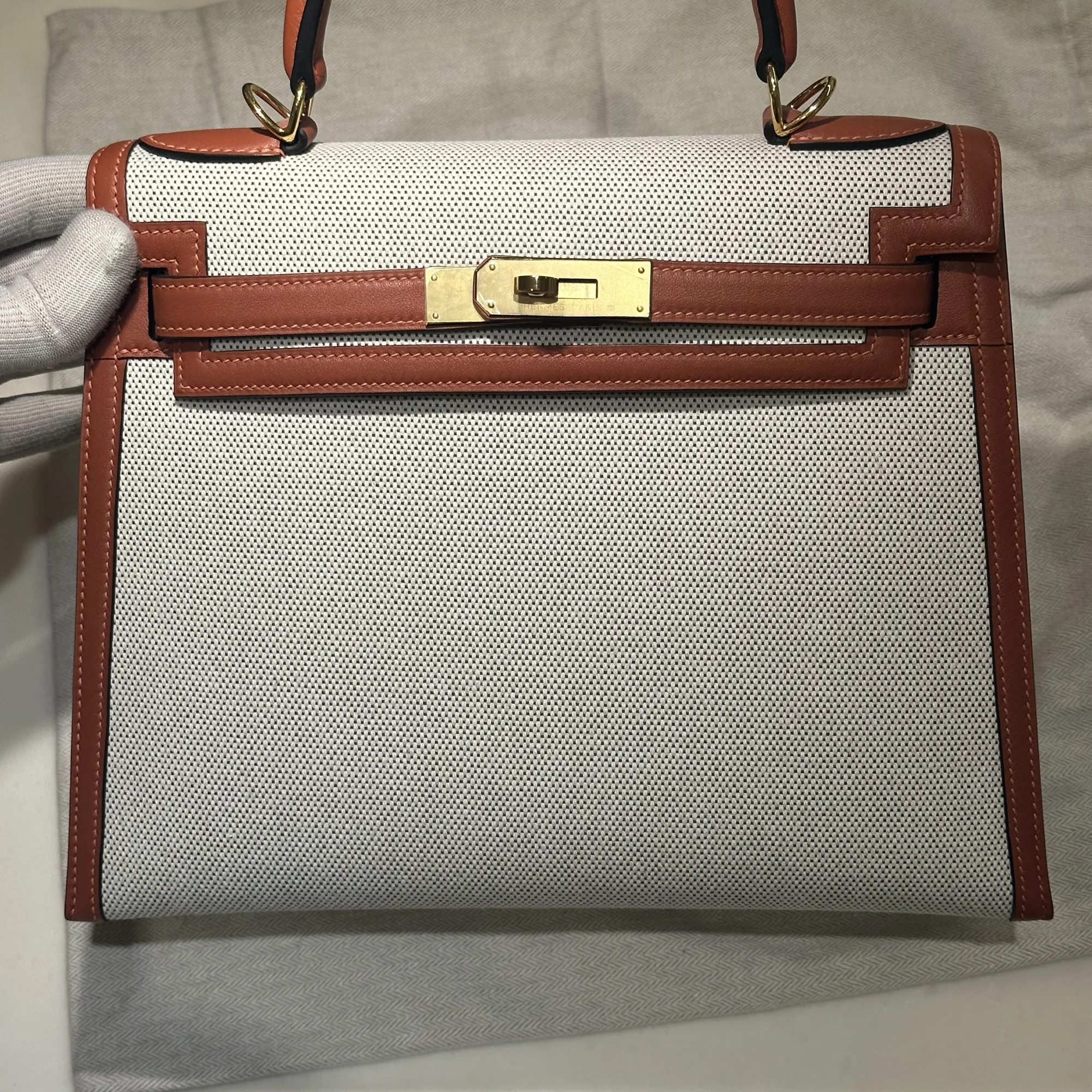 Hermes Kelly 28 Toile Box Leather Gold миниатюра 3