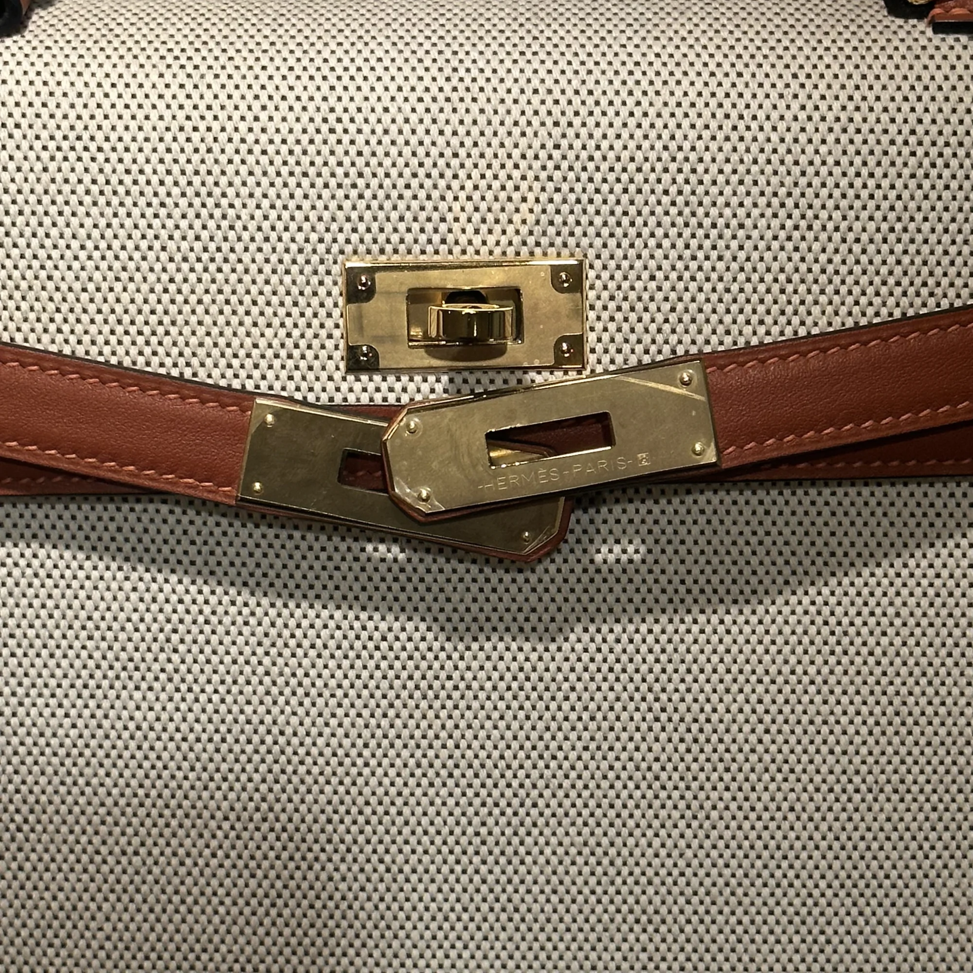 Hermes Kelly 28 Toile Box Leather Gold миниатюра 4