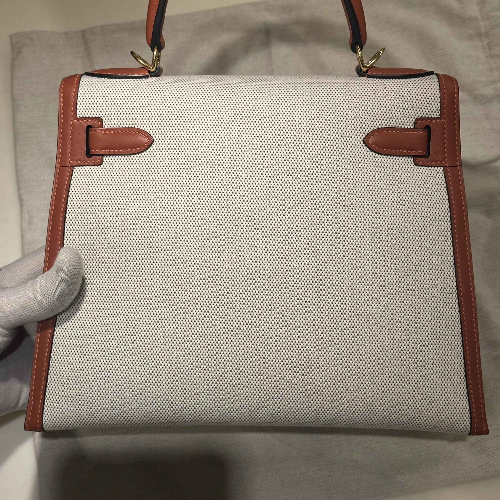 Hermes Kelly 28 Toile Box Leather Gold миниатюра 6
