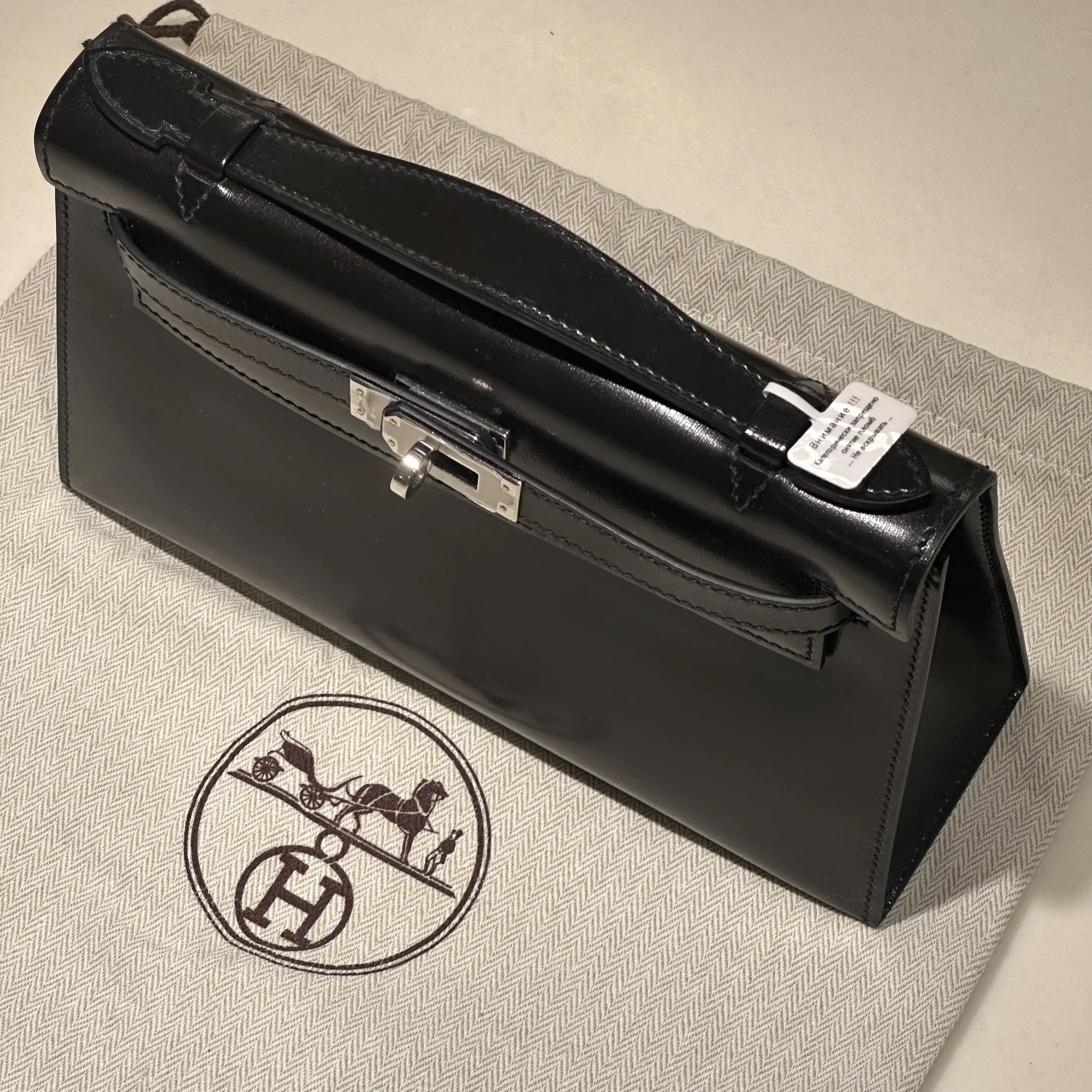 Hermes Kelly Pochette Box Leather Black Palladium