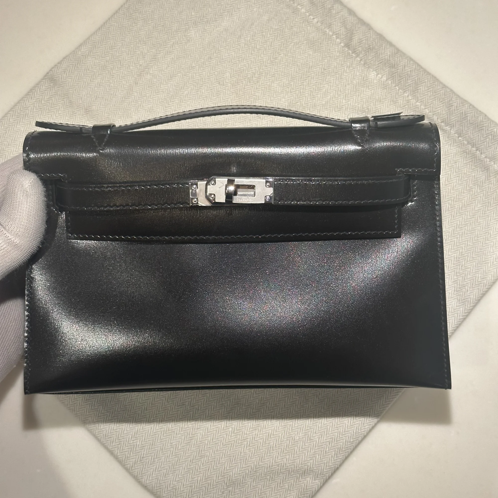 Hermes Kelly Pochette Box Leather Black Palladium миниатюра 3