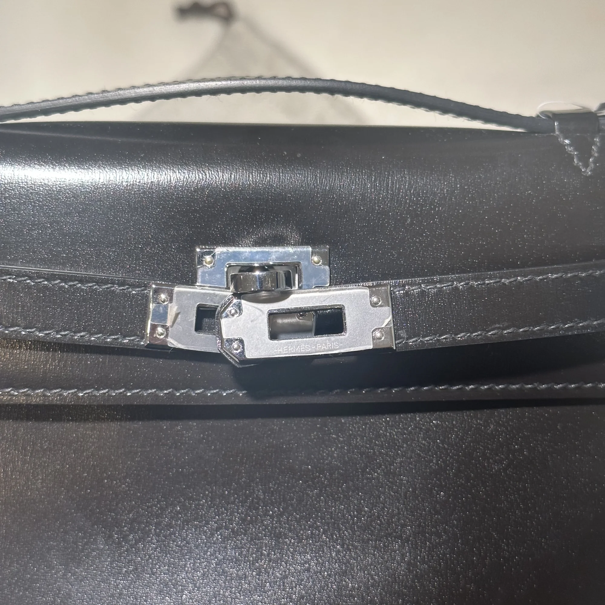 Hermes Kelly Pochette Box Leather Black Palladium миниатюра 5