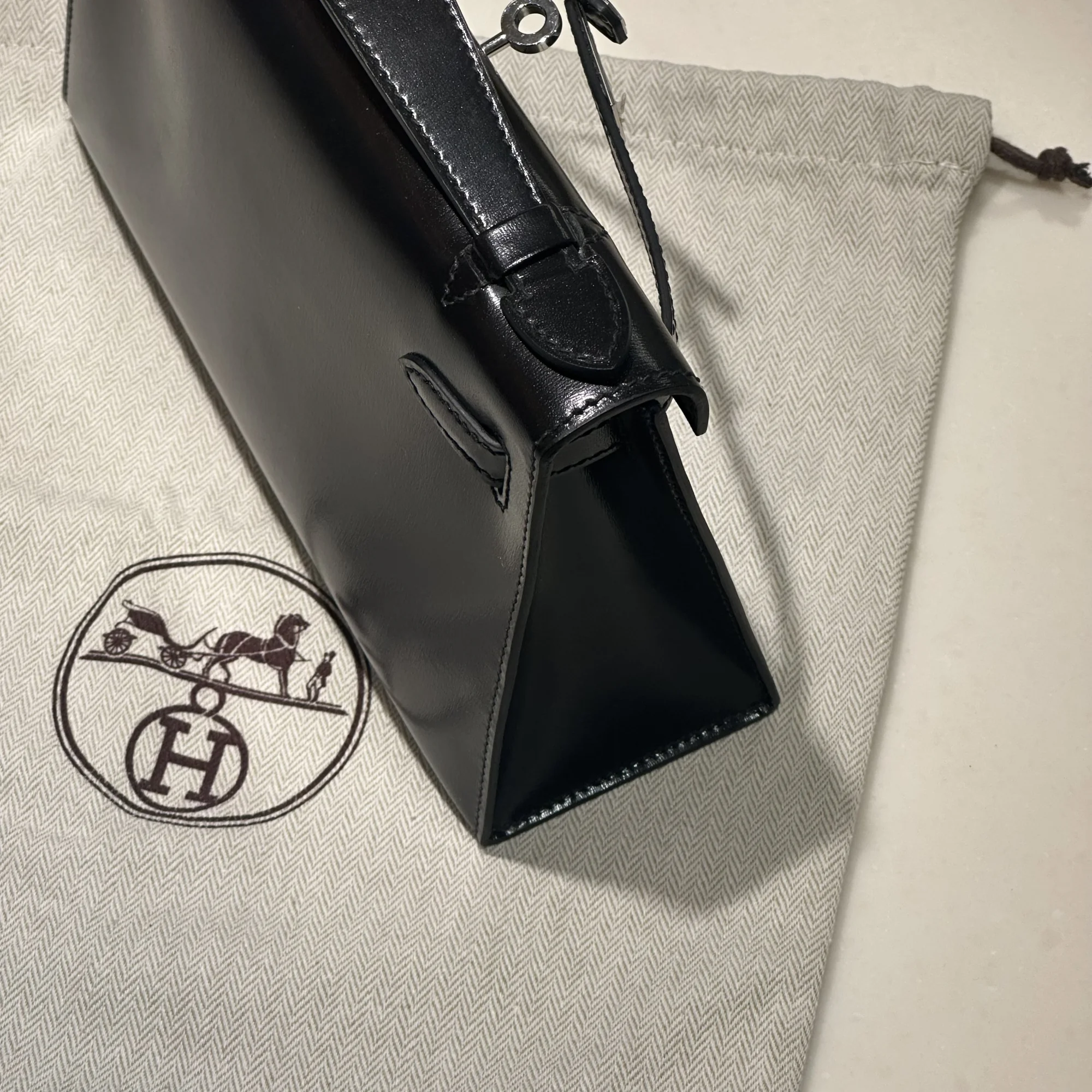 Hermes Kelly Pochette Box Leather Black Palladium миниатюра 6