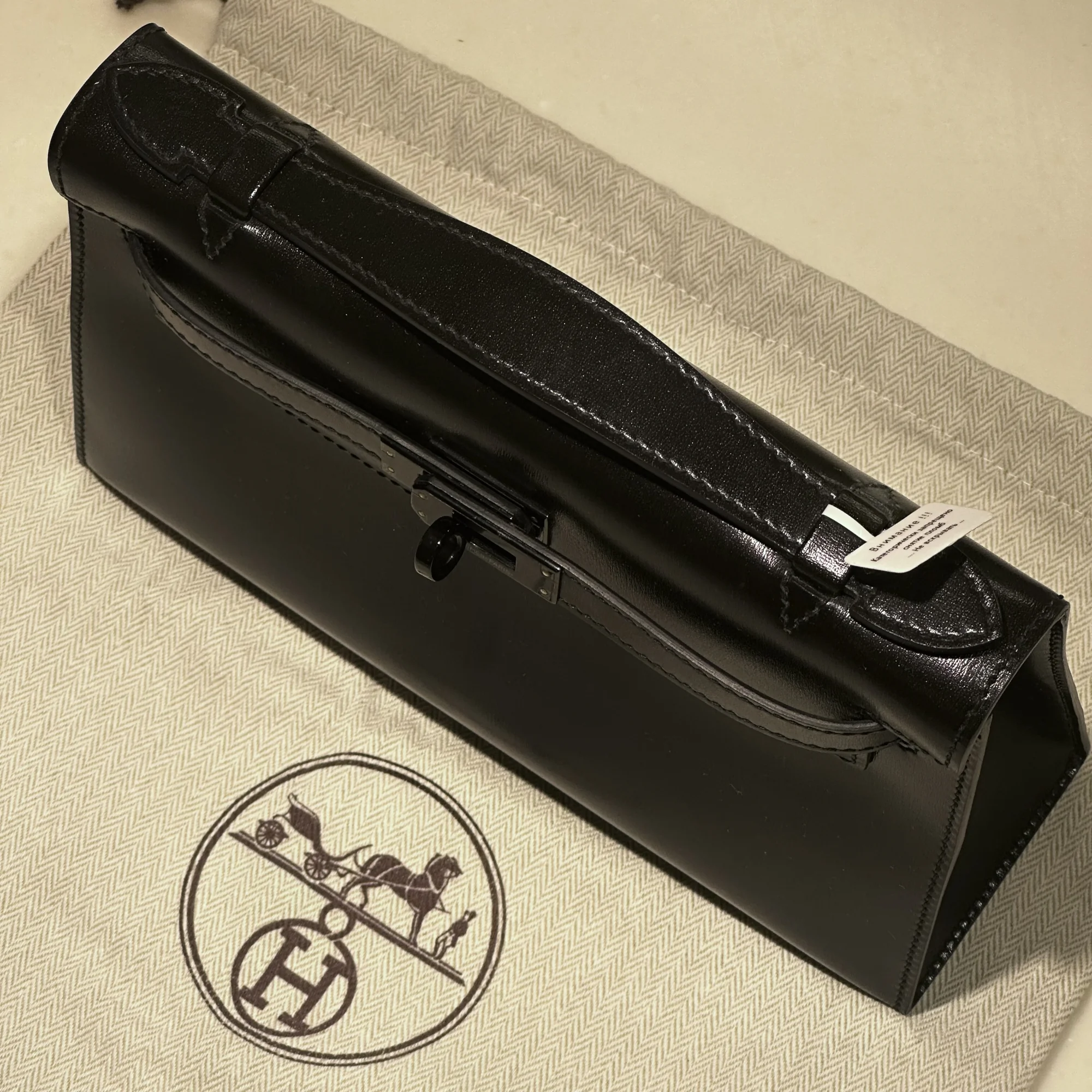 Hermes Kelly Pochette Box Leather Black Palladium миниатюра 7