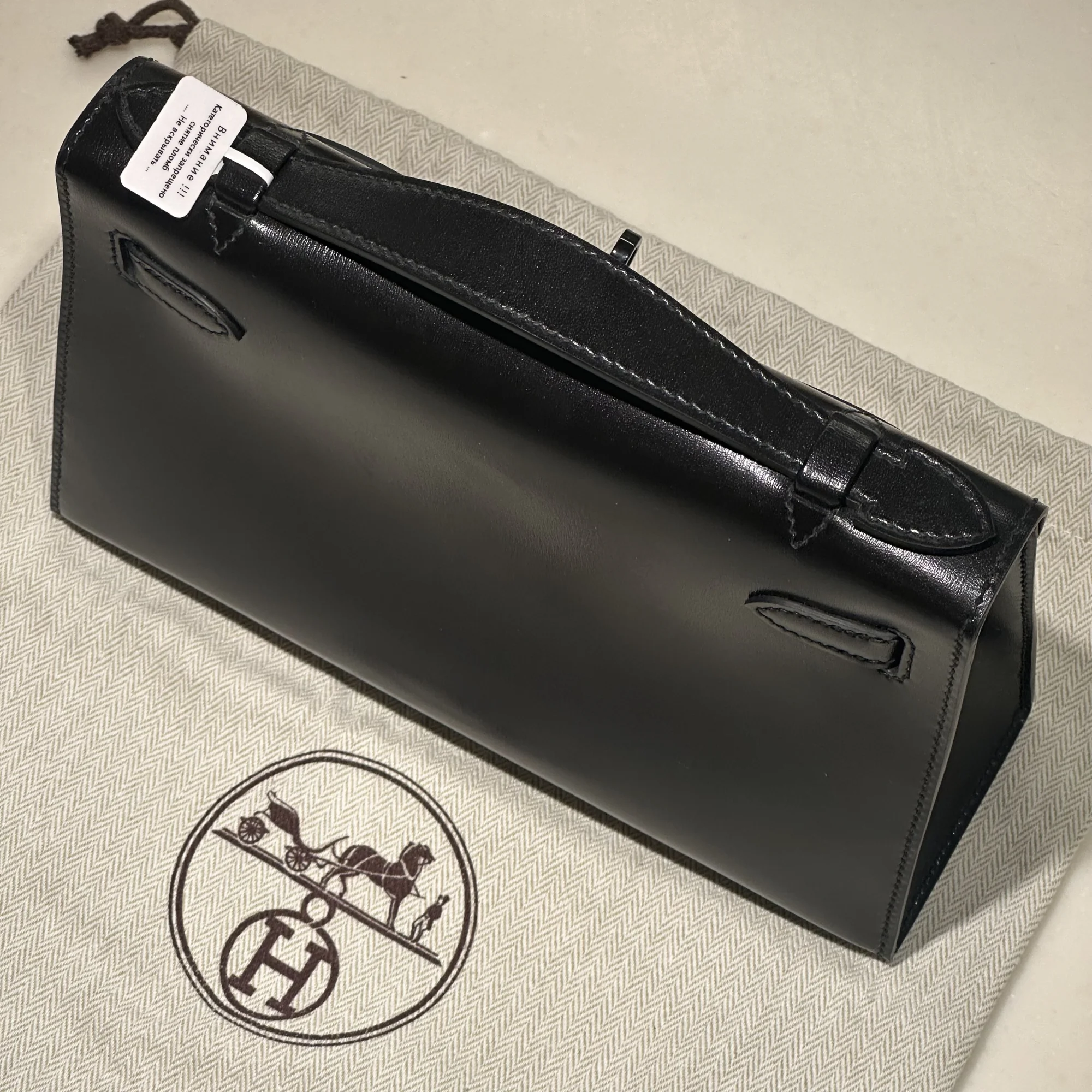 Hermes Kelly Pochette Box Leather Black Palladium миниатюра 8