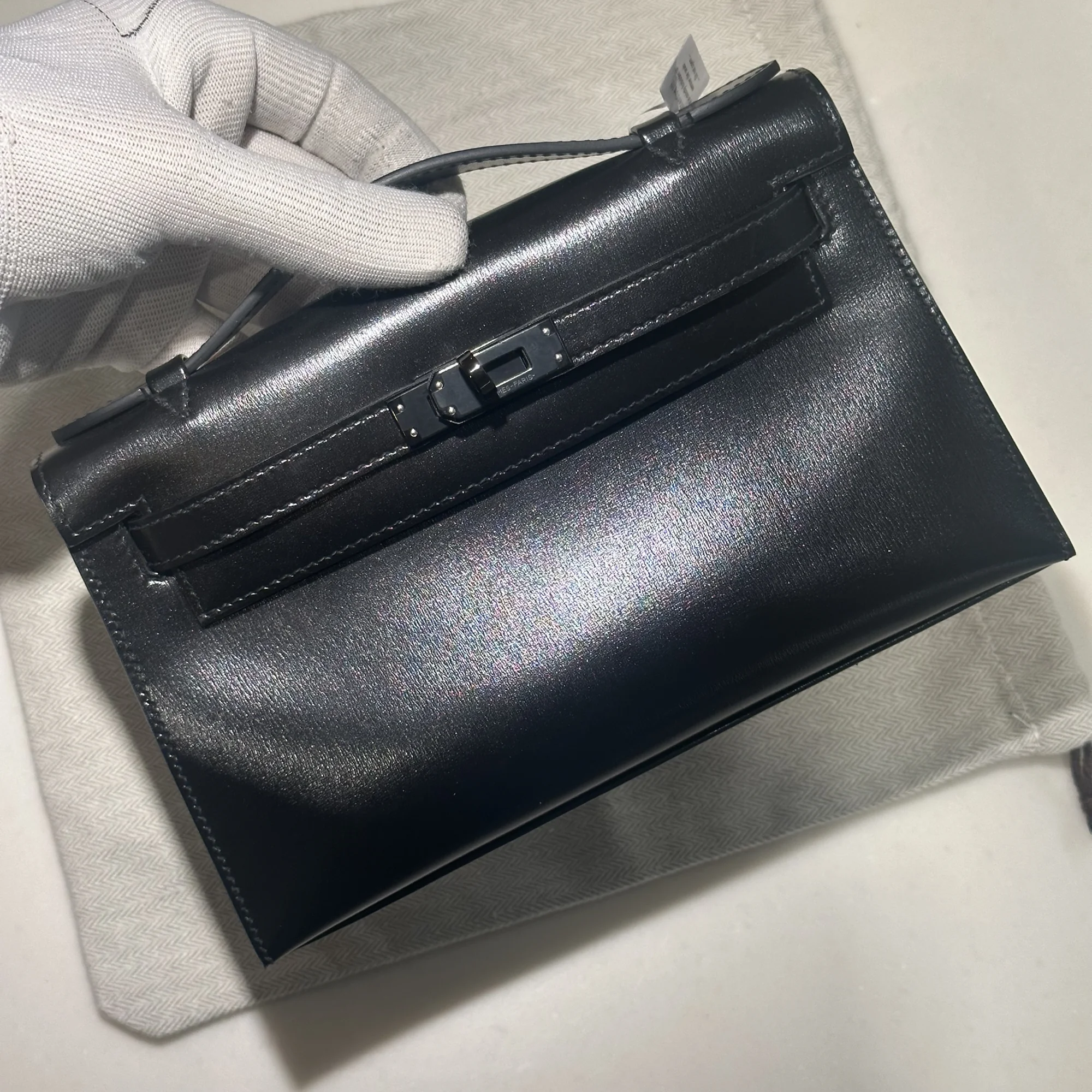 Hermes Kelly Pochette Box Leather Black Palladium миниатюра 9