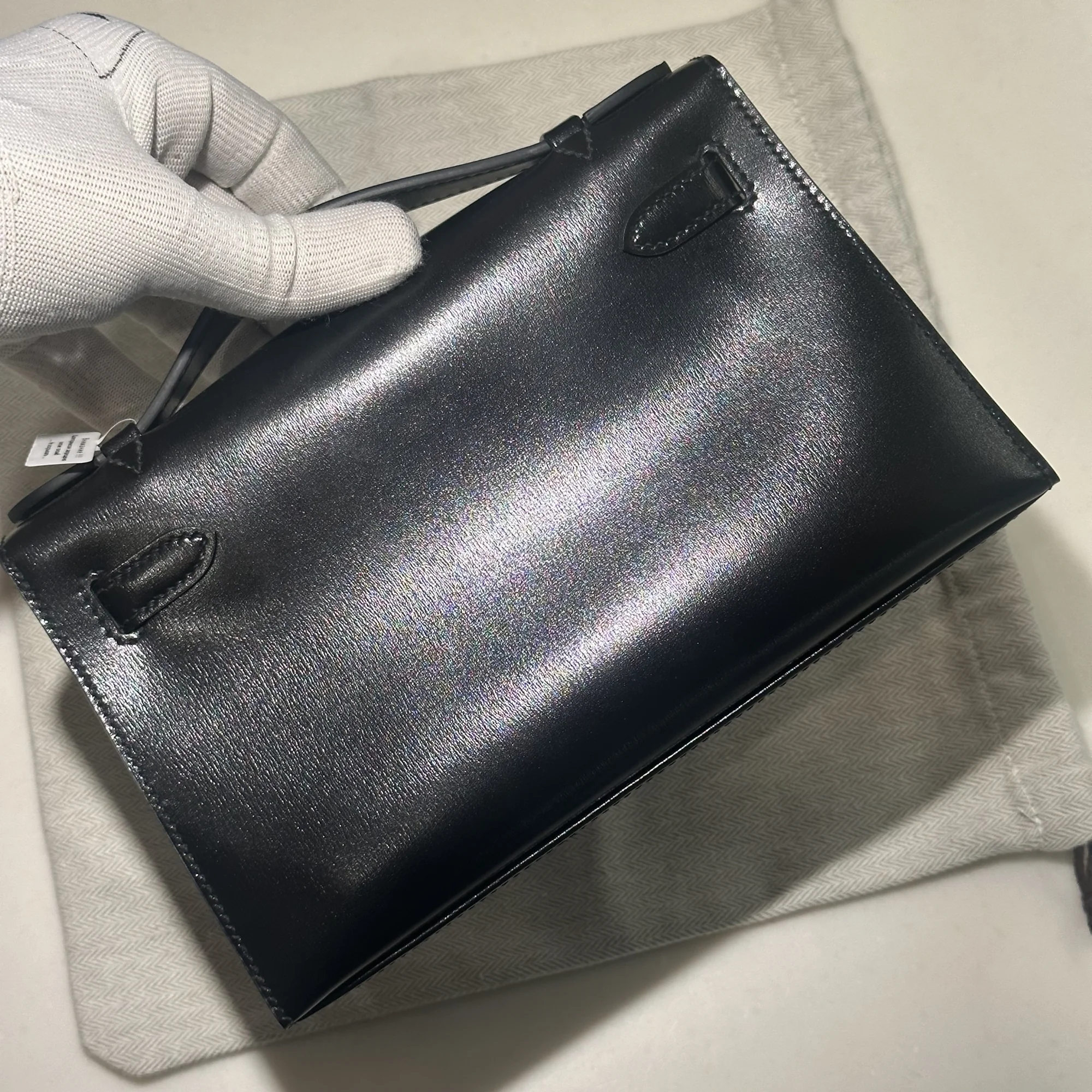 Hermes Kelly Pochette Box Leather Black Palladium миниатюра 10