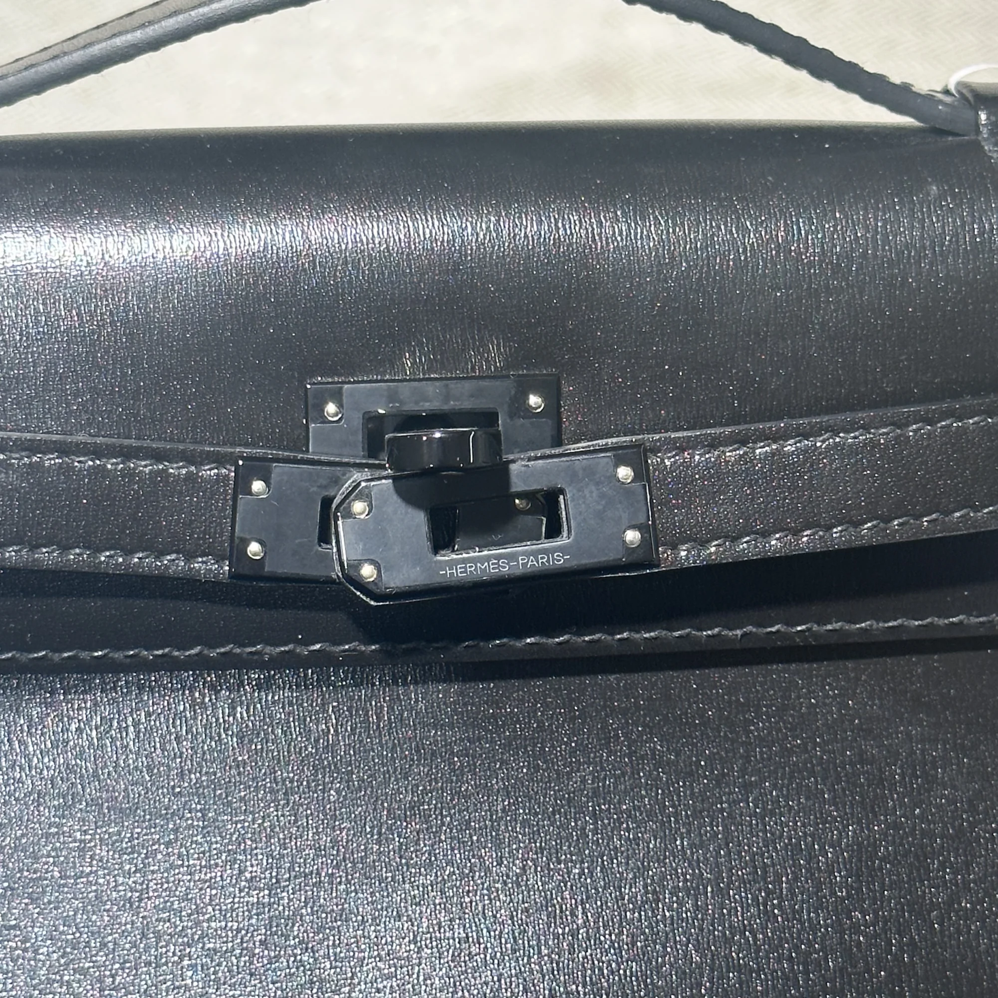 Hermes Kelly Pochette Box Leather Black Palladium миниатюра 11