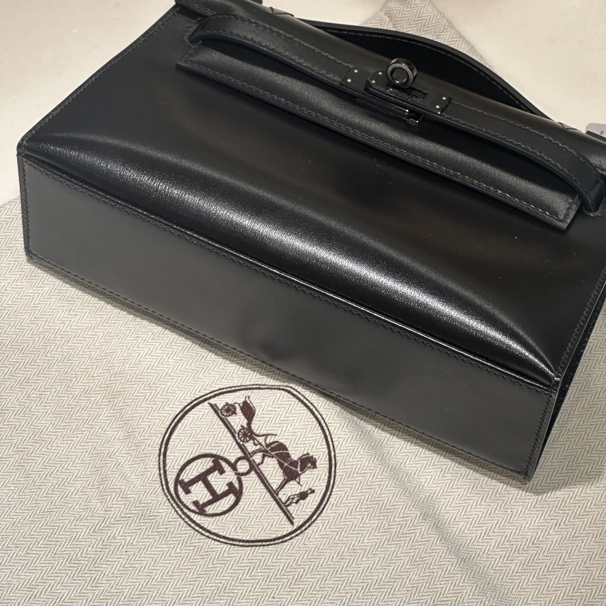 Hermes Kelly Pochette Box Leather Black Palladium миниатюра 13