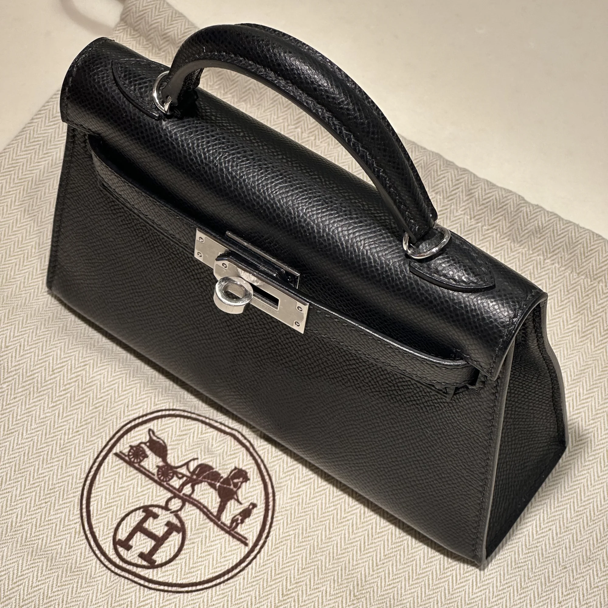 Hermes Mini Kelly 19 cm Epsom Leather Black Silver