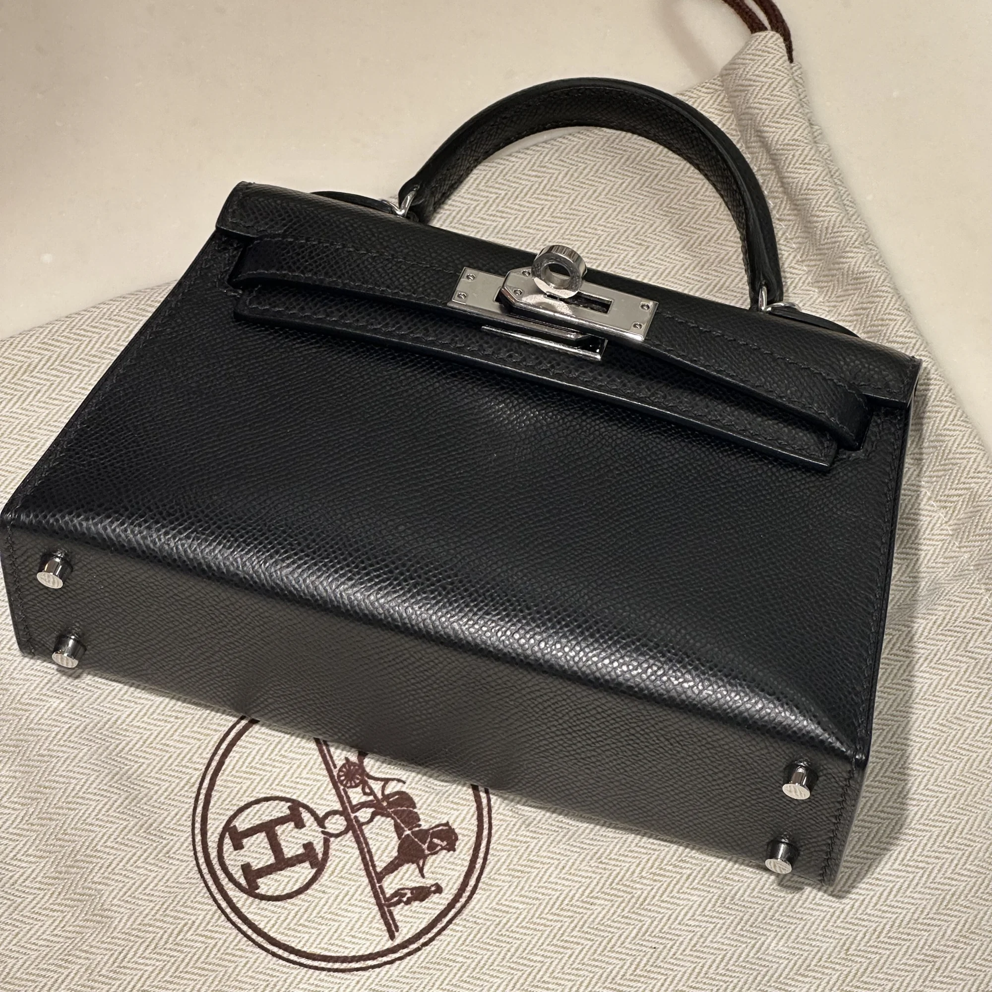 Hermes Mini Kelly 19 cm Epsom Leather Black Silver миниатюра 5