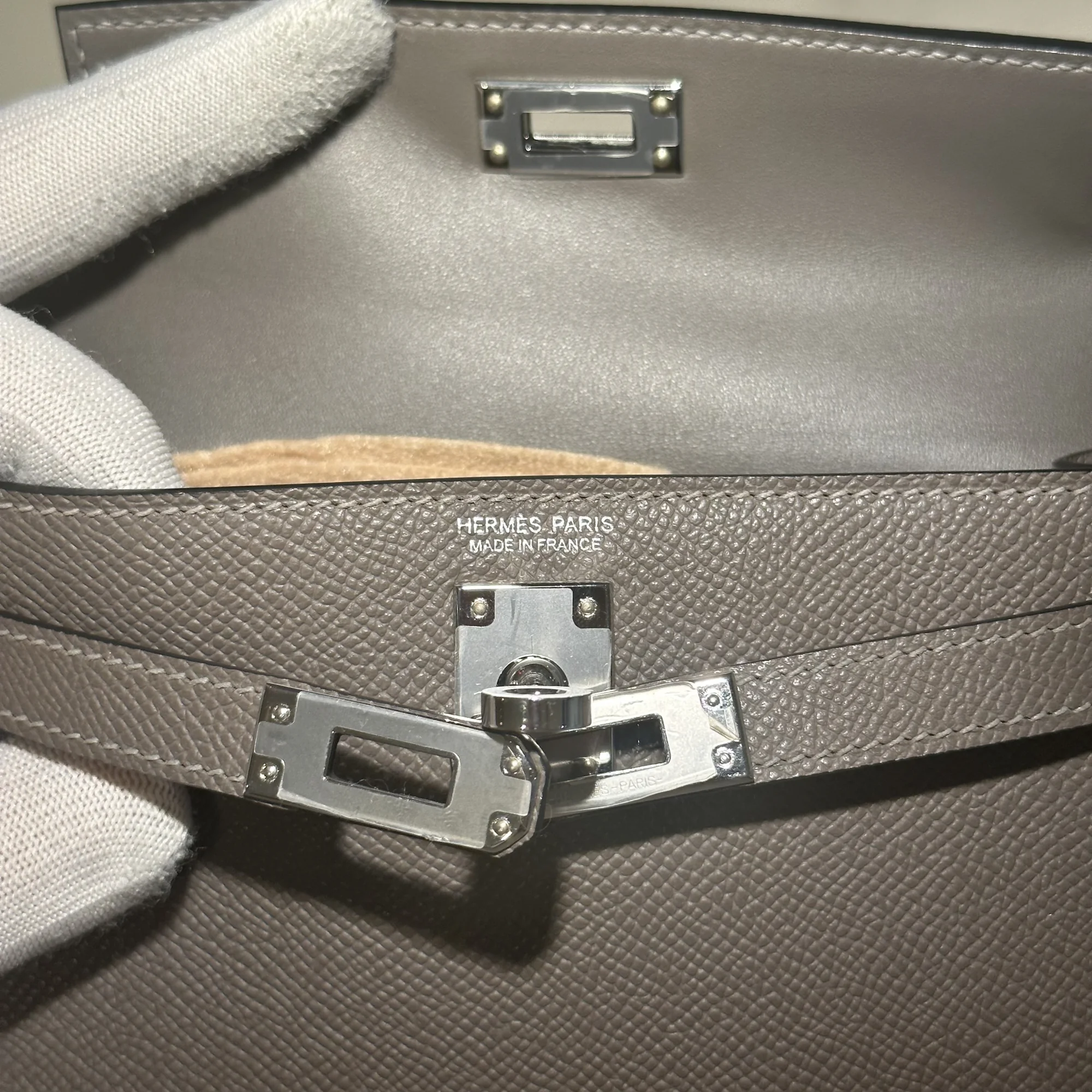 Hermes Mini Kelly 19 cm Epsom Leather Gris Etain Silver миниатюра 5