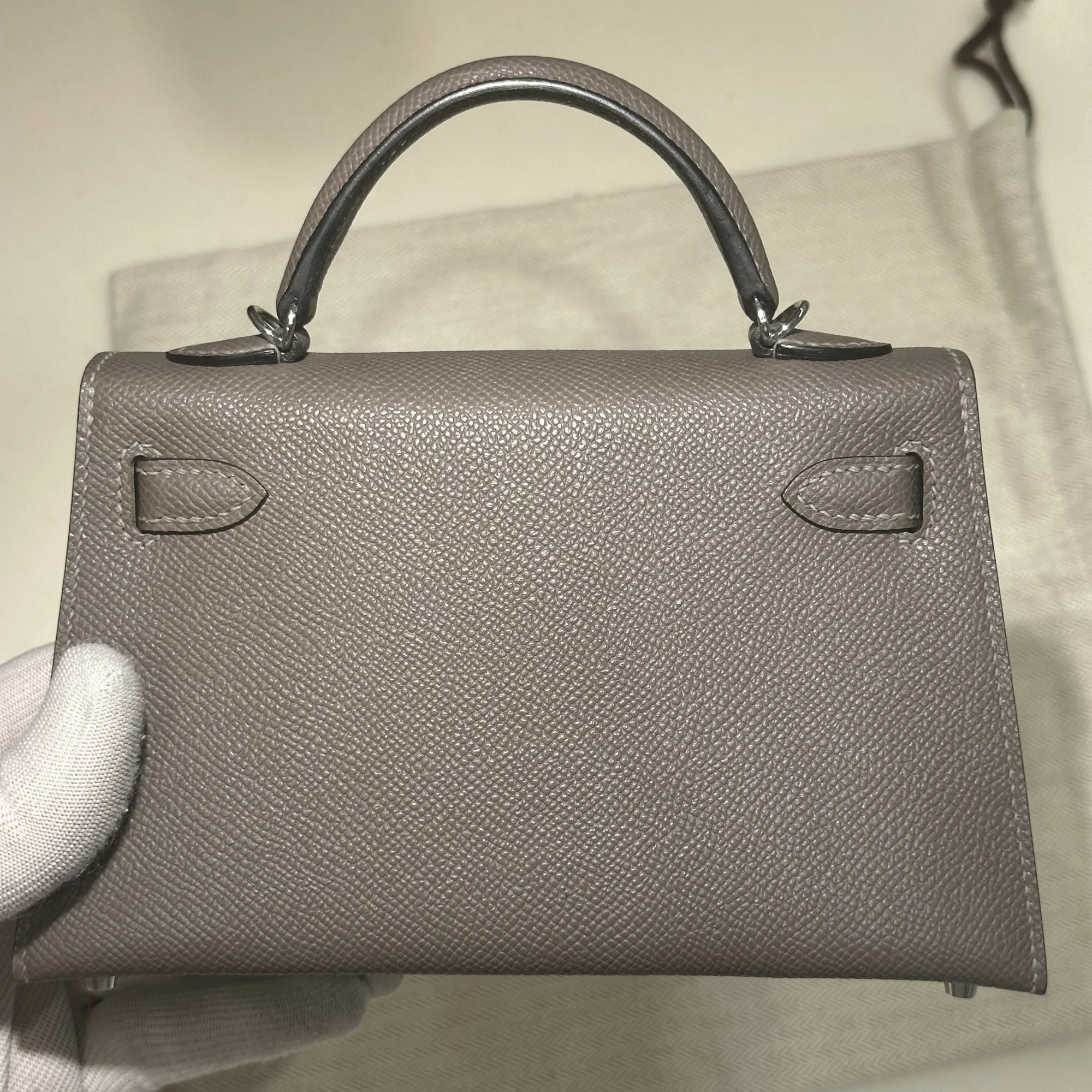 Hermes Mini Kelly 19 cm Epsom Leather Gris Etain Silver миниатюра 7