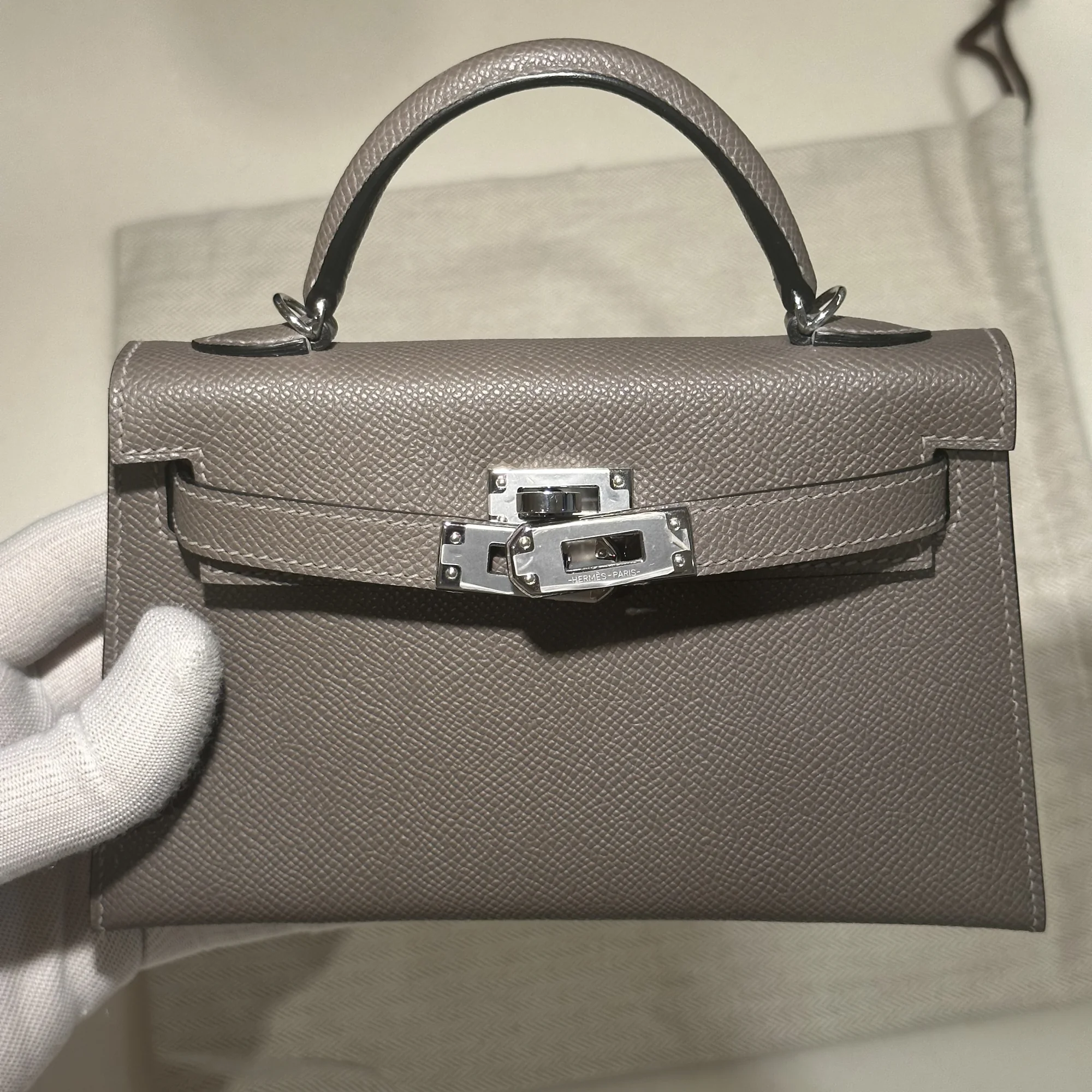 Hermes Mini Kelly 19 cm Epsom Leather Gris Etain Silver миниатюра 8