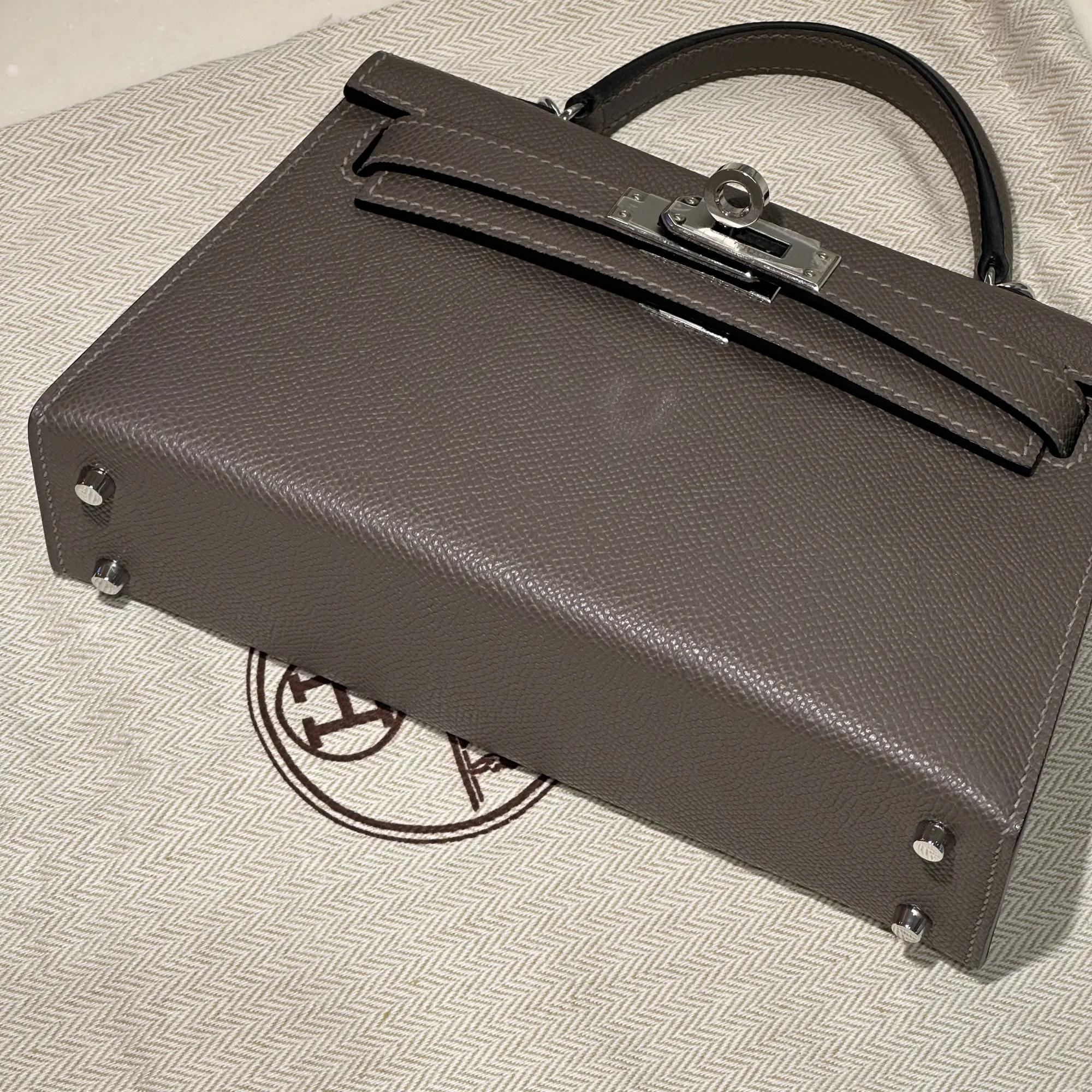 Hermes Mini Kelly 19 cm Epsom Leather Gris Etain Silver миниатюра 2