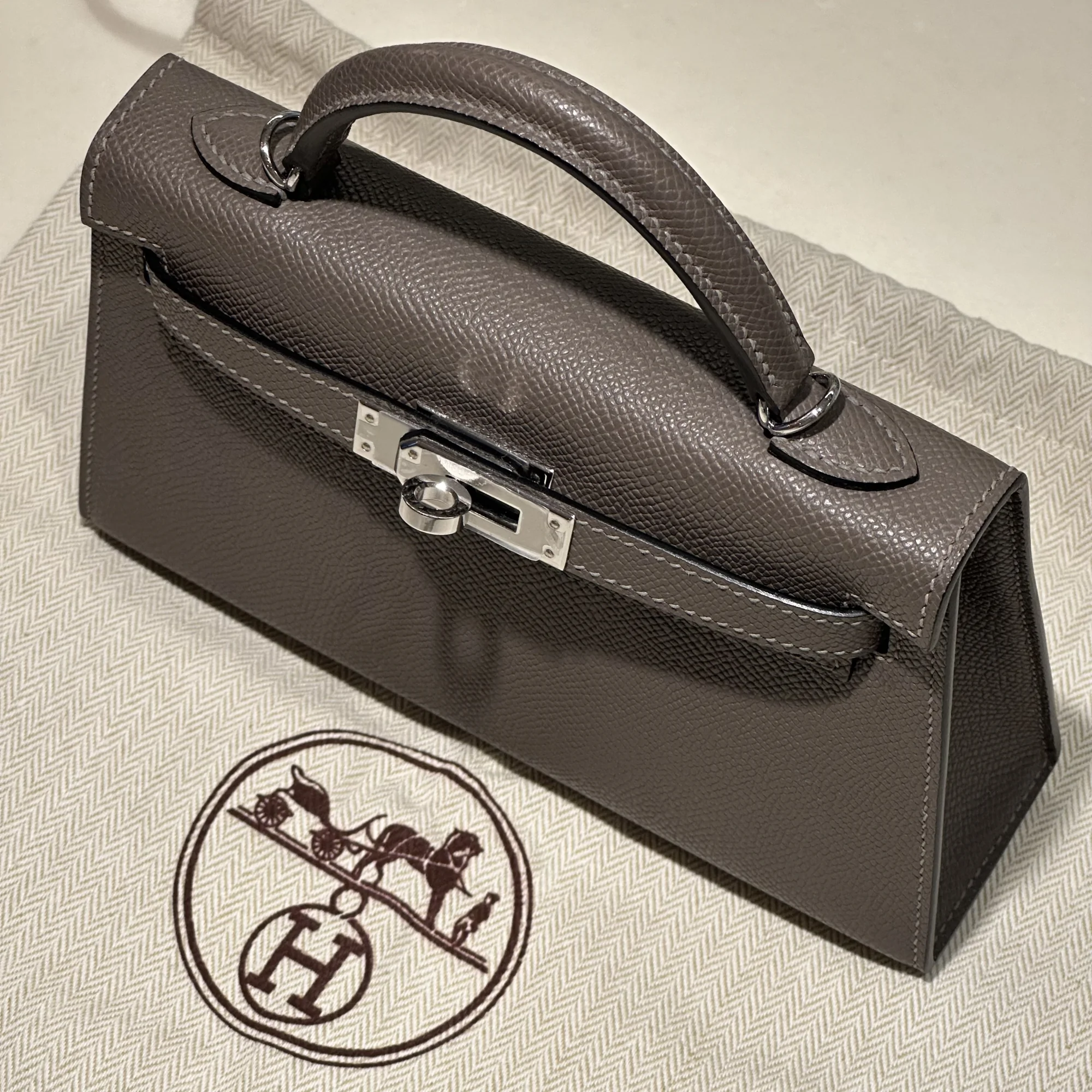 Hermes Mini Kelly 19 cm Epsom Leather Gris Etain Silver