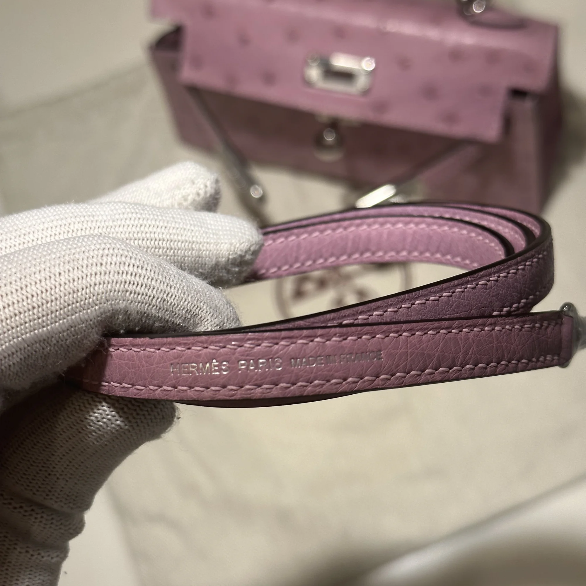 Hermes Mini Kelly 19 cm Ostrich Leather Rose Silver миниатюра 5