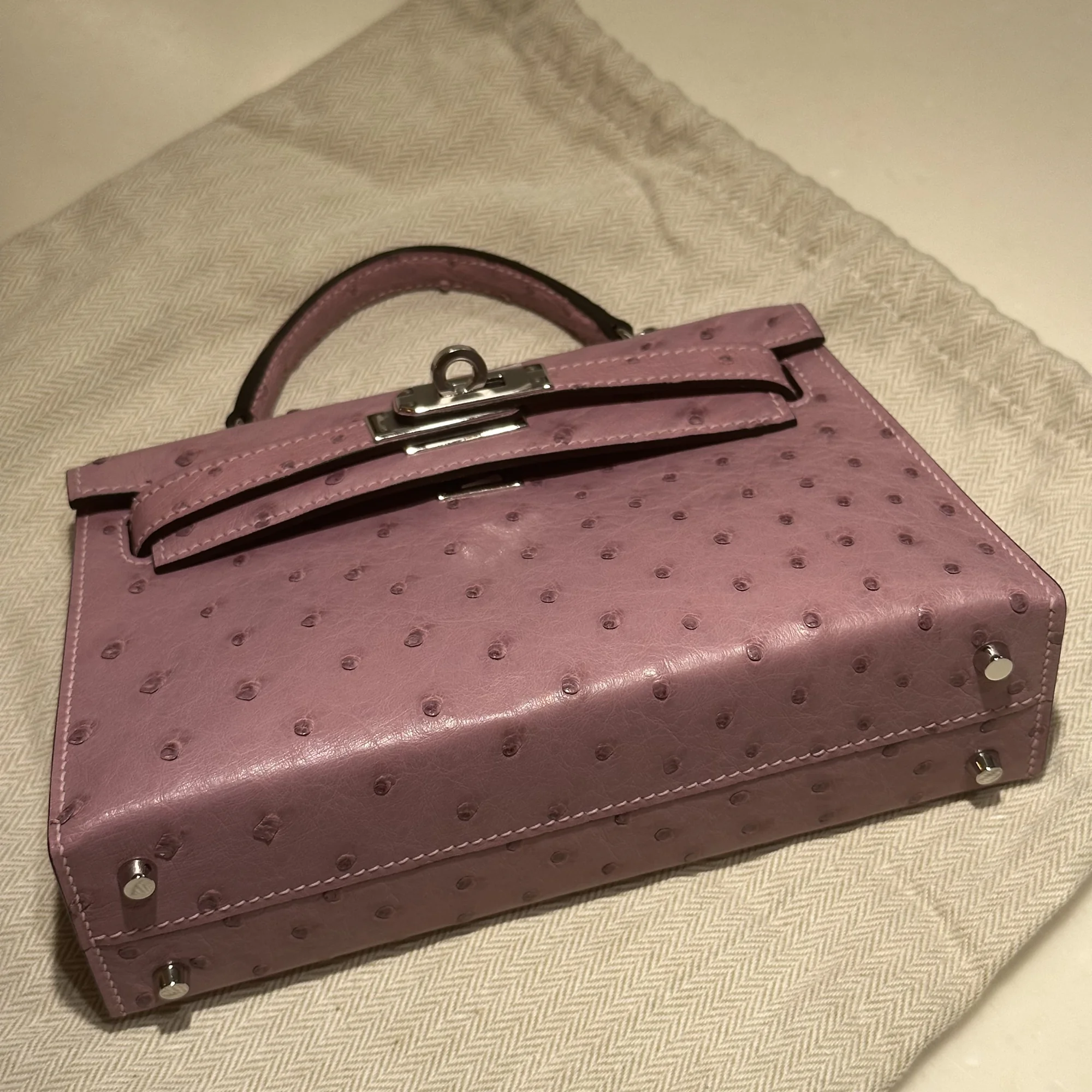 Hermes Mini Kelly 19 cm Ostrich Leather Rose Silver миниатюра 6