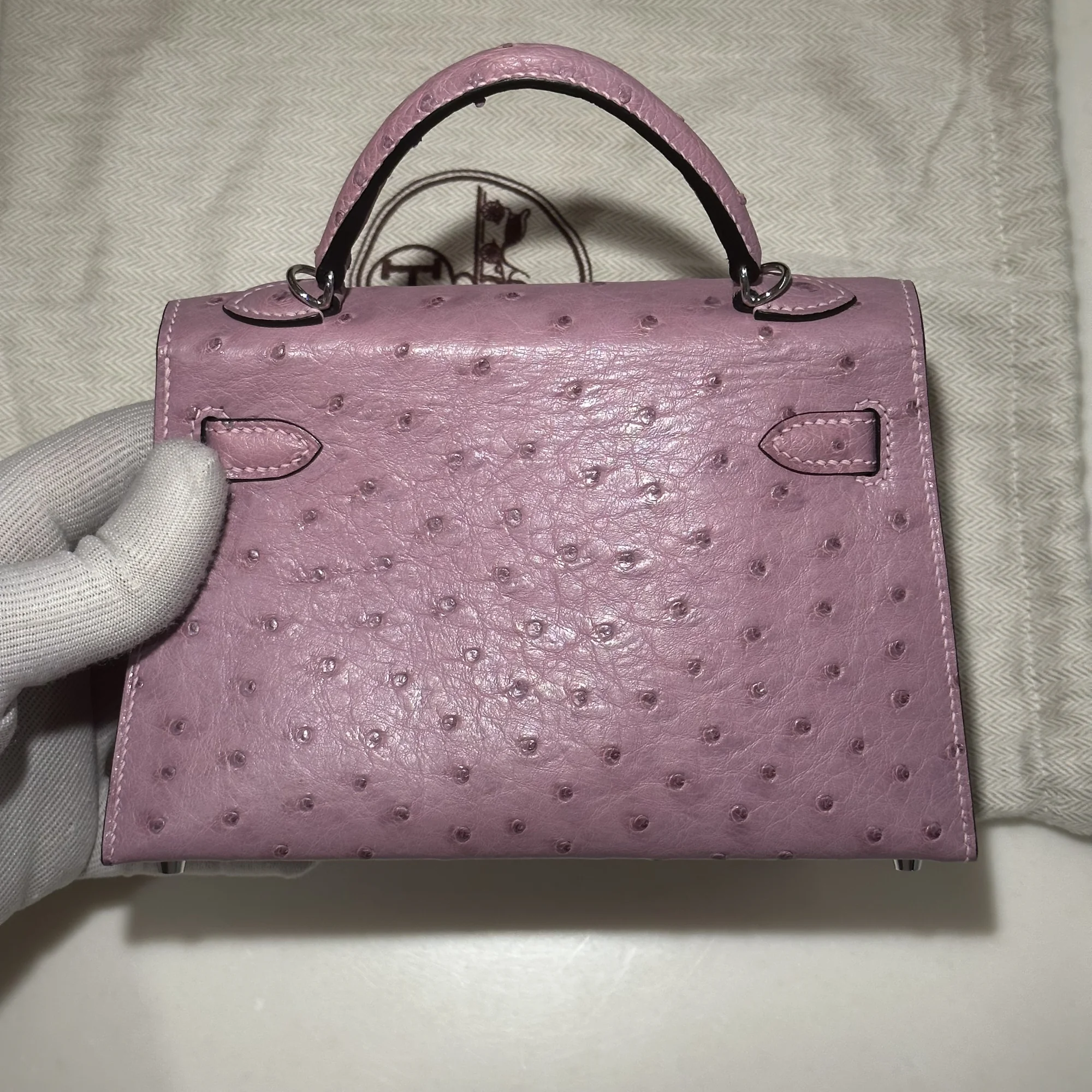 Hermes Mini Kelly 19 cm Ostrich Leather Rose Silver миниатюра 7