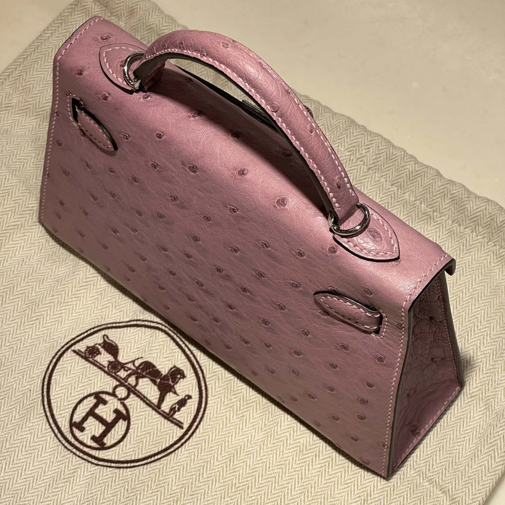 Hermes Mini Kelly 19 cm Ostrich Leather Rose Silver миниатюра 3