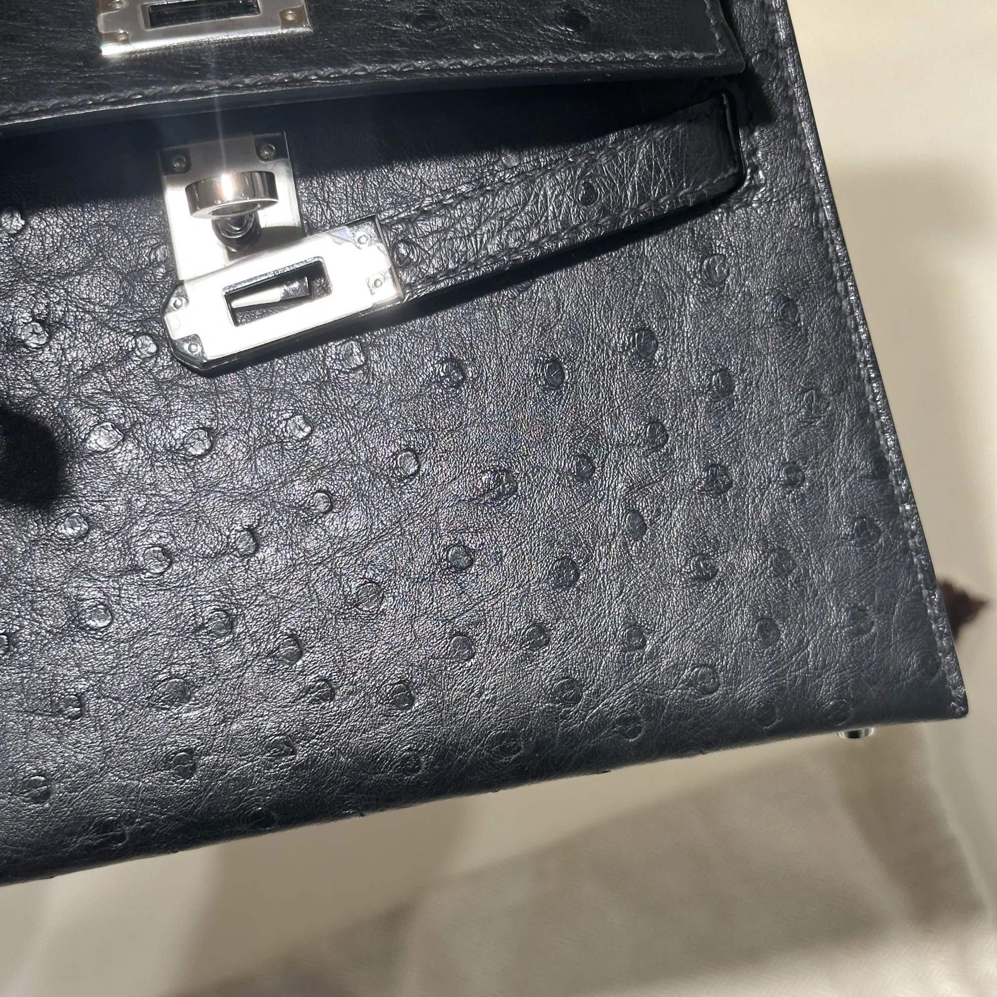 Hermes Mini Kelly 20 cm Ostrich Leather Silver миниатюра 4