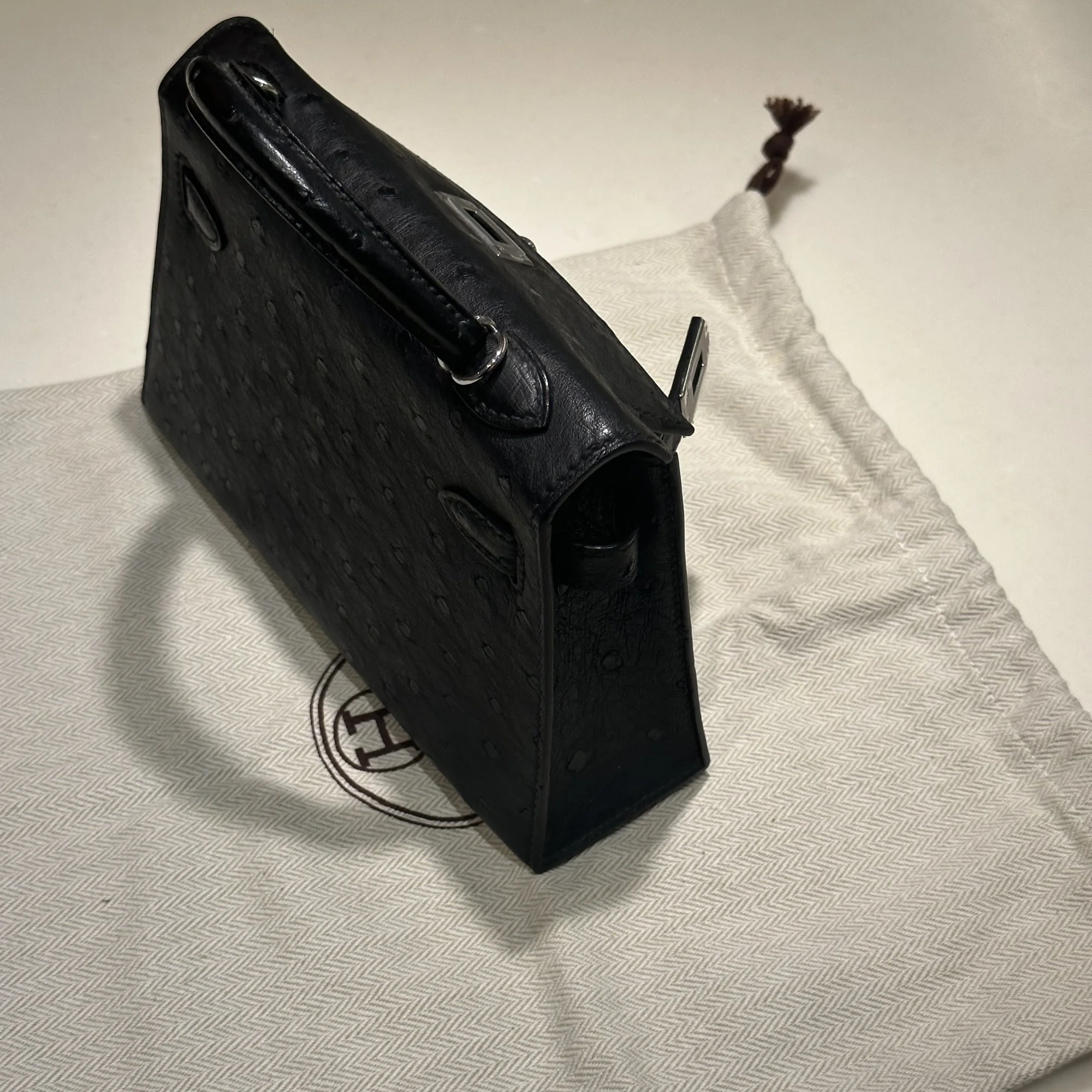 Hermes Mini Kelly 20 cm Ostrich Leather Silver миниатюра 6