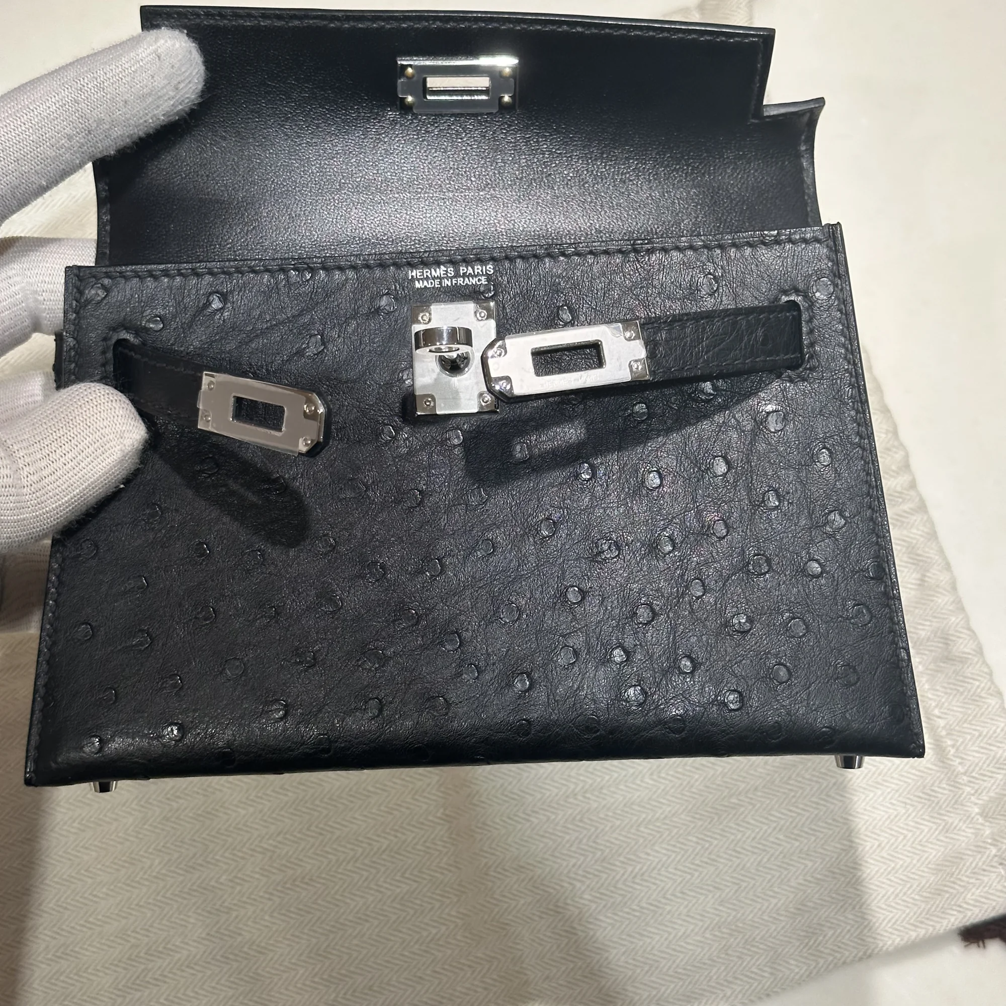 Hermes Mini Kelly 20 cm Ostrich Leather Silver миниатюра 7