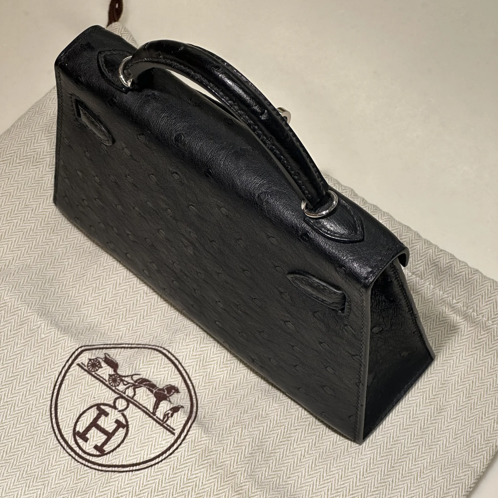 Hermes Mini Kelly 20 cm Ostrich Leather Silver миниатюра 2