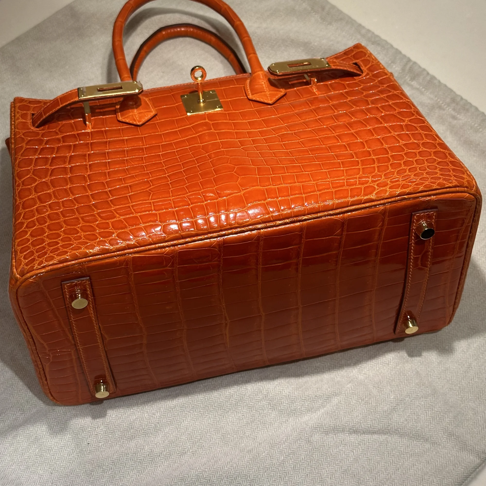 Hermes Birkin Orange Croco 30 Niloticus Crocodile GHW миниатюра 6