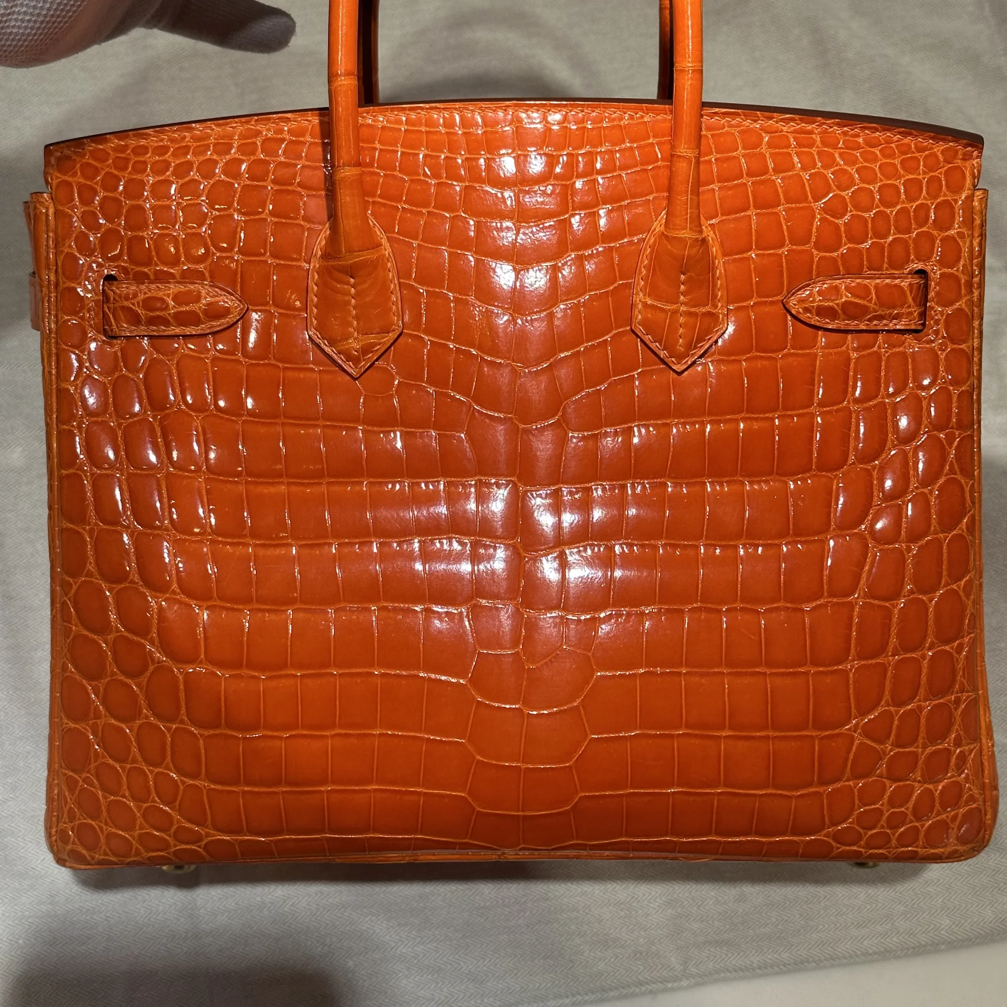 Hermes Birkin Orange Croco 30 Niloticus Crocodile GHW миниатюра 7