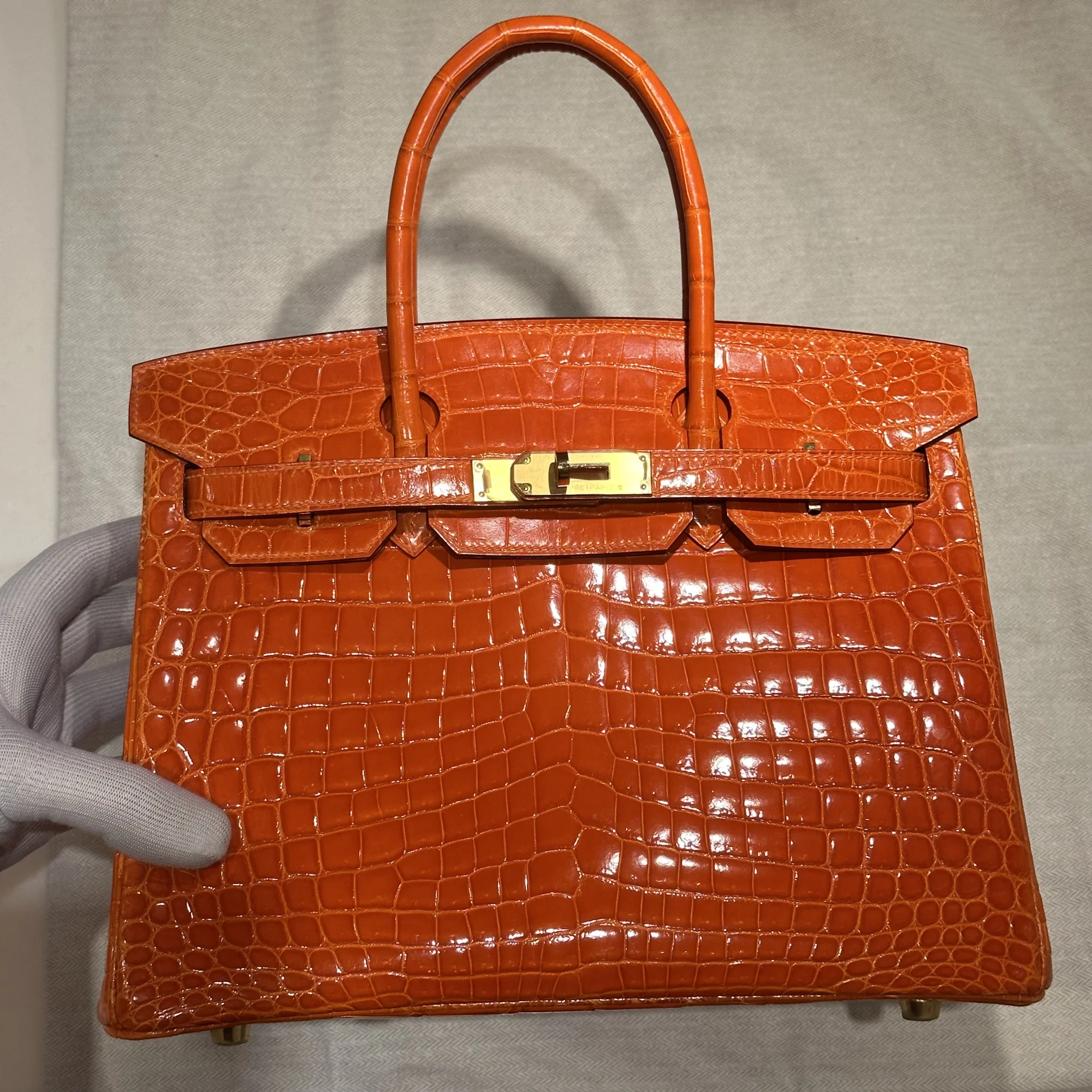 Hermes Birkin Orange Croco 30 Niloticus Crocodile GHW миниатюра 9