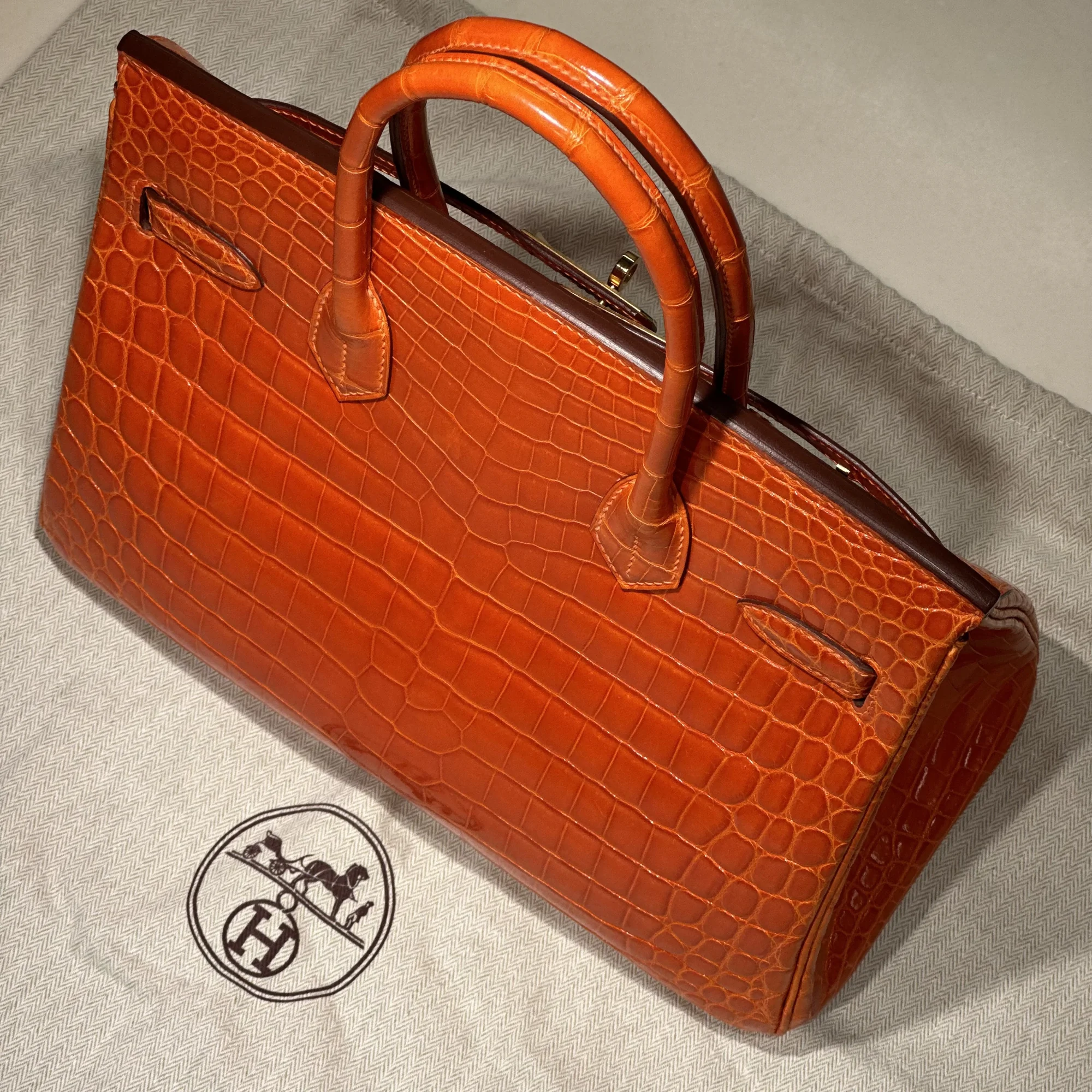 Hermes Birkin Orange Croco 30 Niloticus Crocodile GHW миниатюра 10