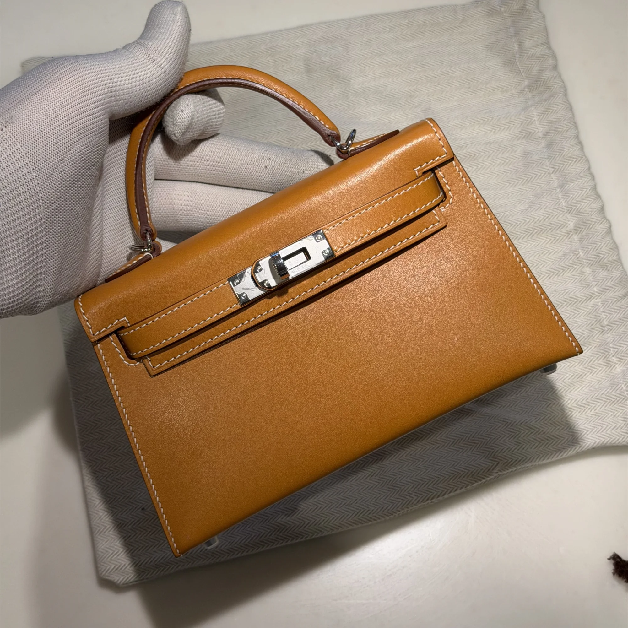 Hermes Mini Kelly 19 Mustard Butler Leather PHW миниатюра 8