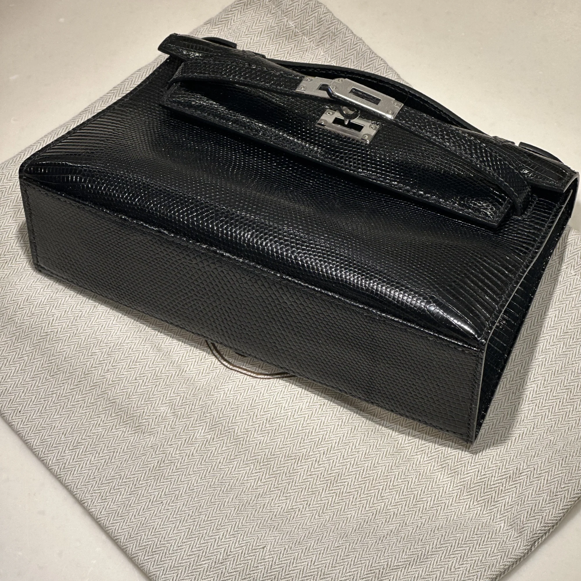 Hermes Kelly Pochette 22 Lizard Leather Black PHW миниатюра 4