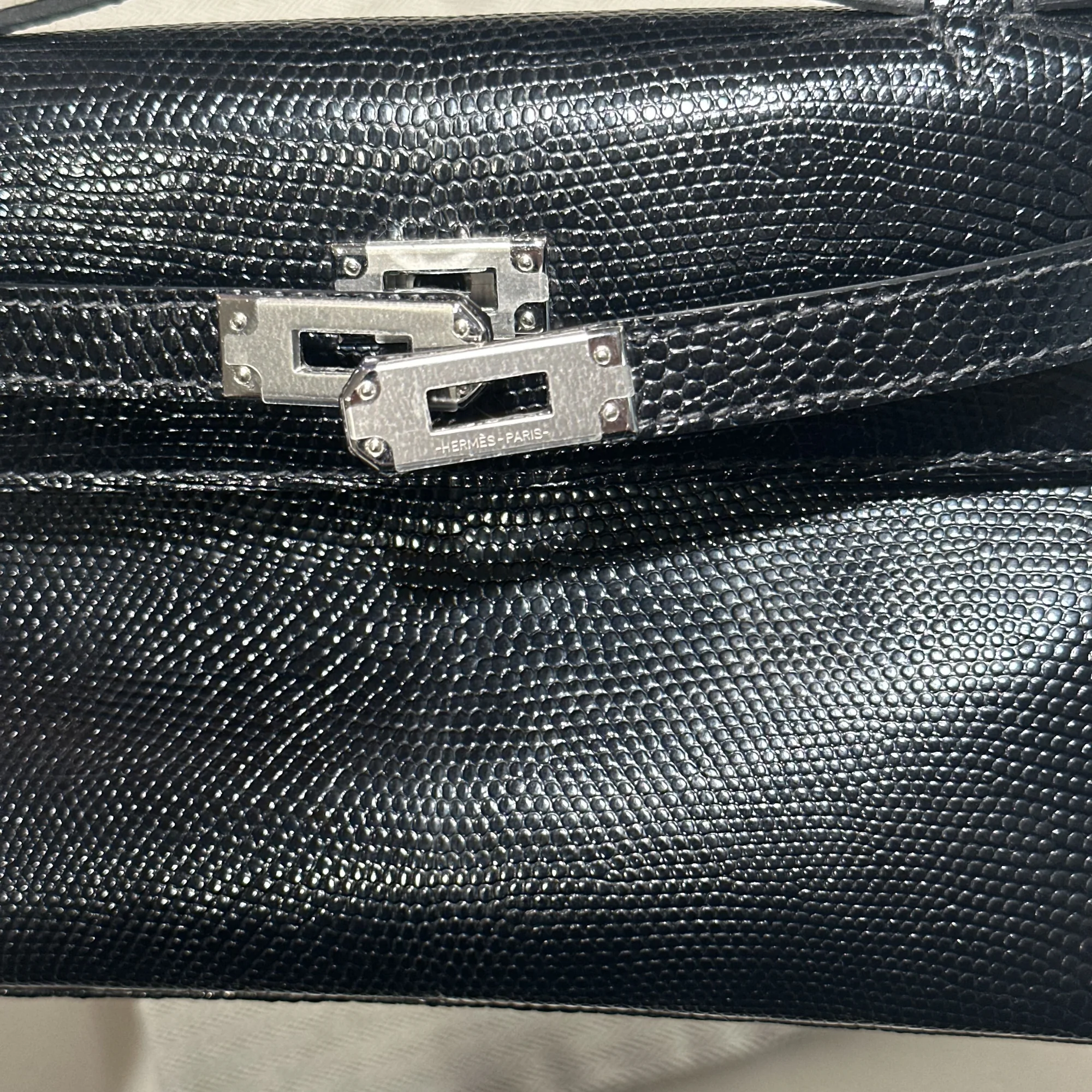 Hermes Kelly Pochette 22 Lizard Leather Black PHW миниатюра 5