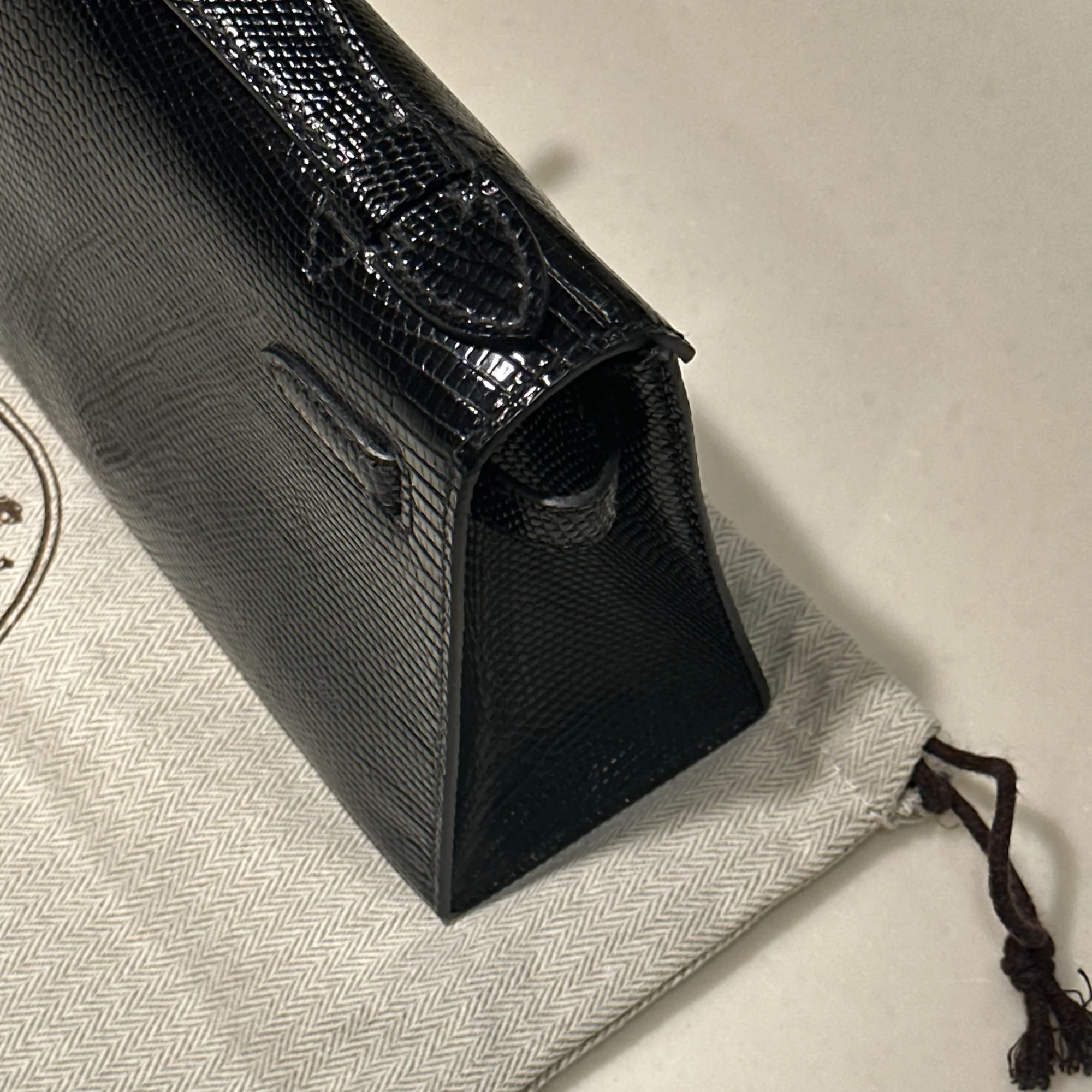 Hermes Kelly Pochette 22 Lizard Leather Black PHW миниатюра 6