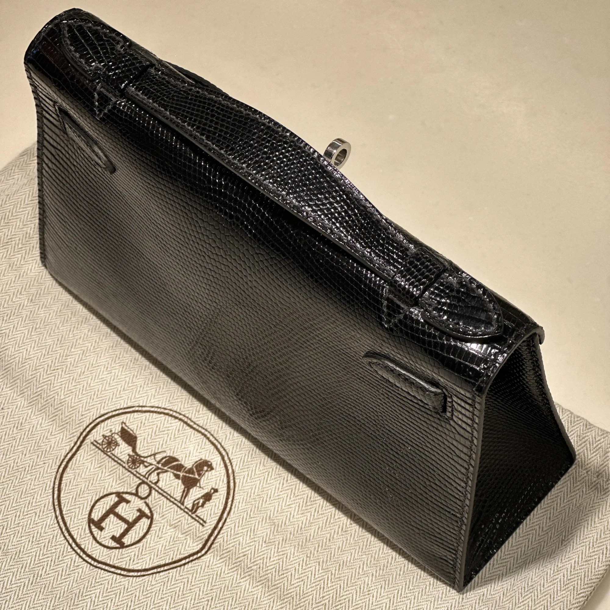Hermes Kelly Pochette 22 Lizard Leather Black PHW миниатюра 2
